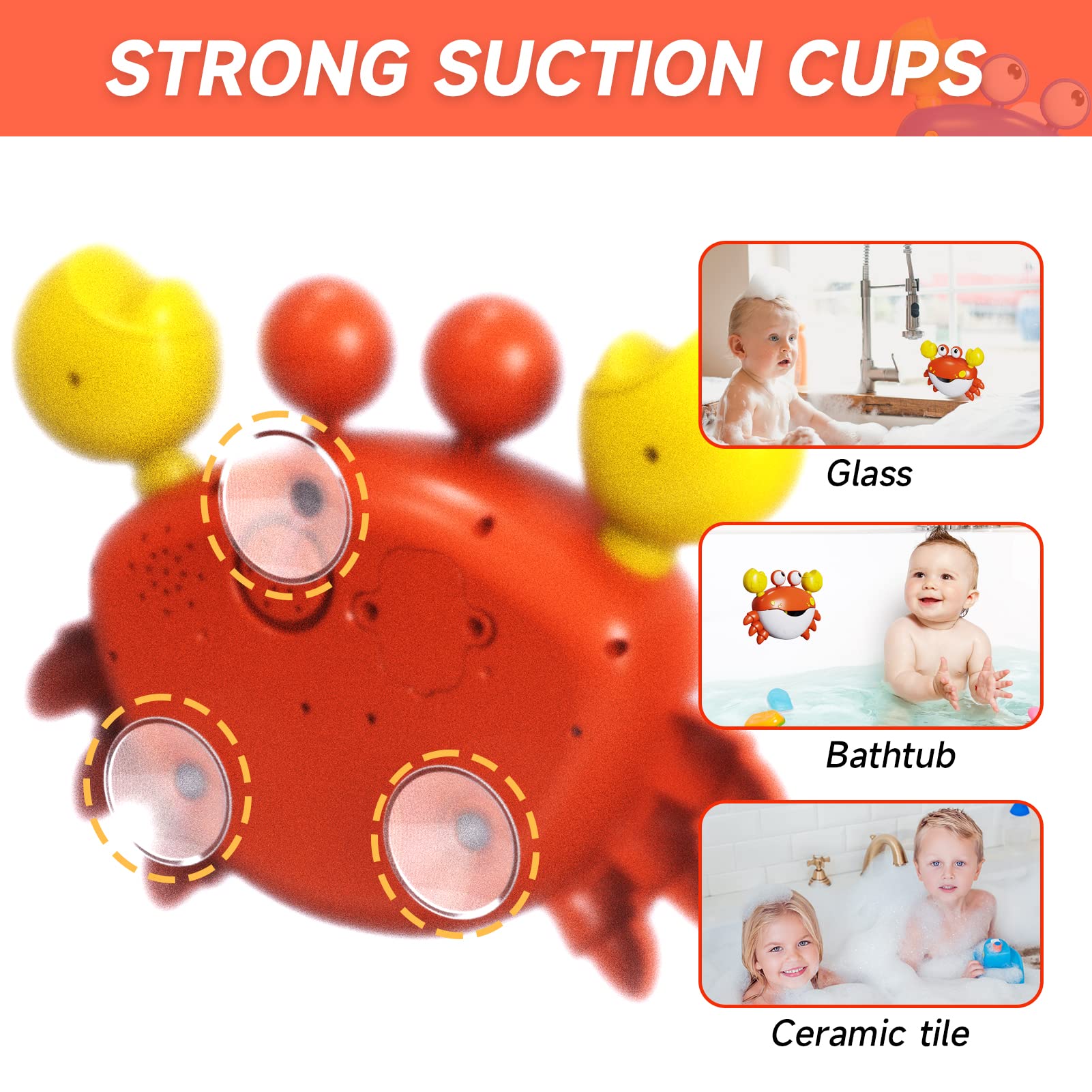 GLZOOO Crab Bath Toys: Bath Toys for Toddlers, Blow Bubbles and Plays 12 Children’s Songs, Sing-Along Bath Bubble Maker for Baby (Red) - Medaid International