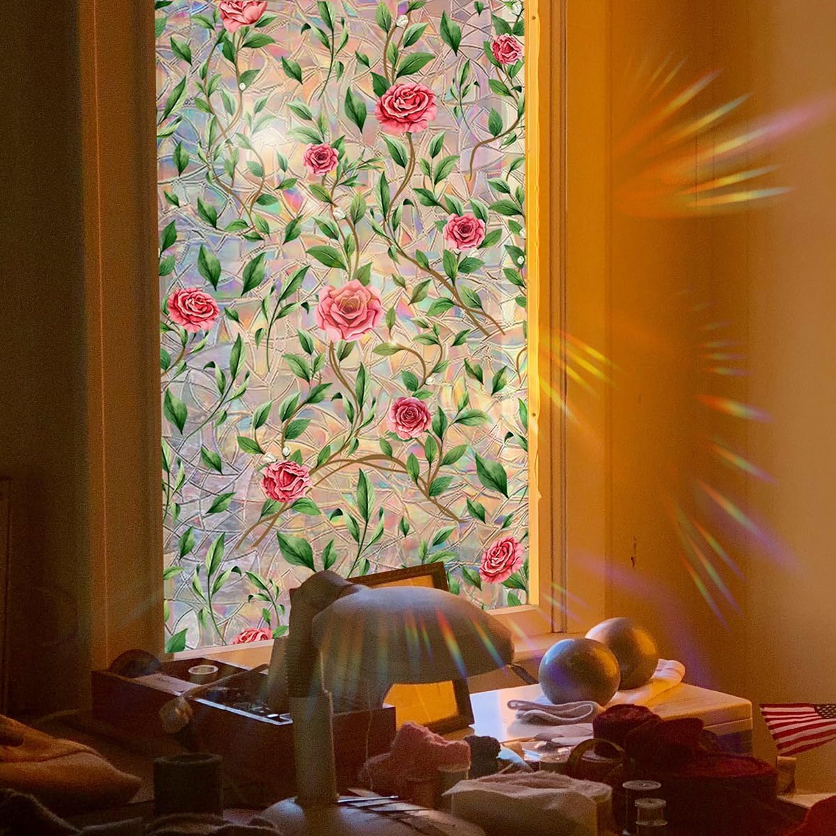 NALACAL Window Privacy Film, Decorative Rose Floral Frosted Window Film, Double Sided Static Glass Window Clings, 45 x 100cm - Medaid International