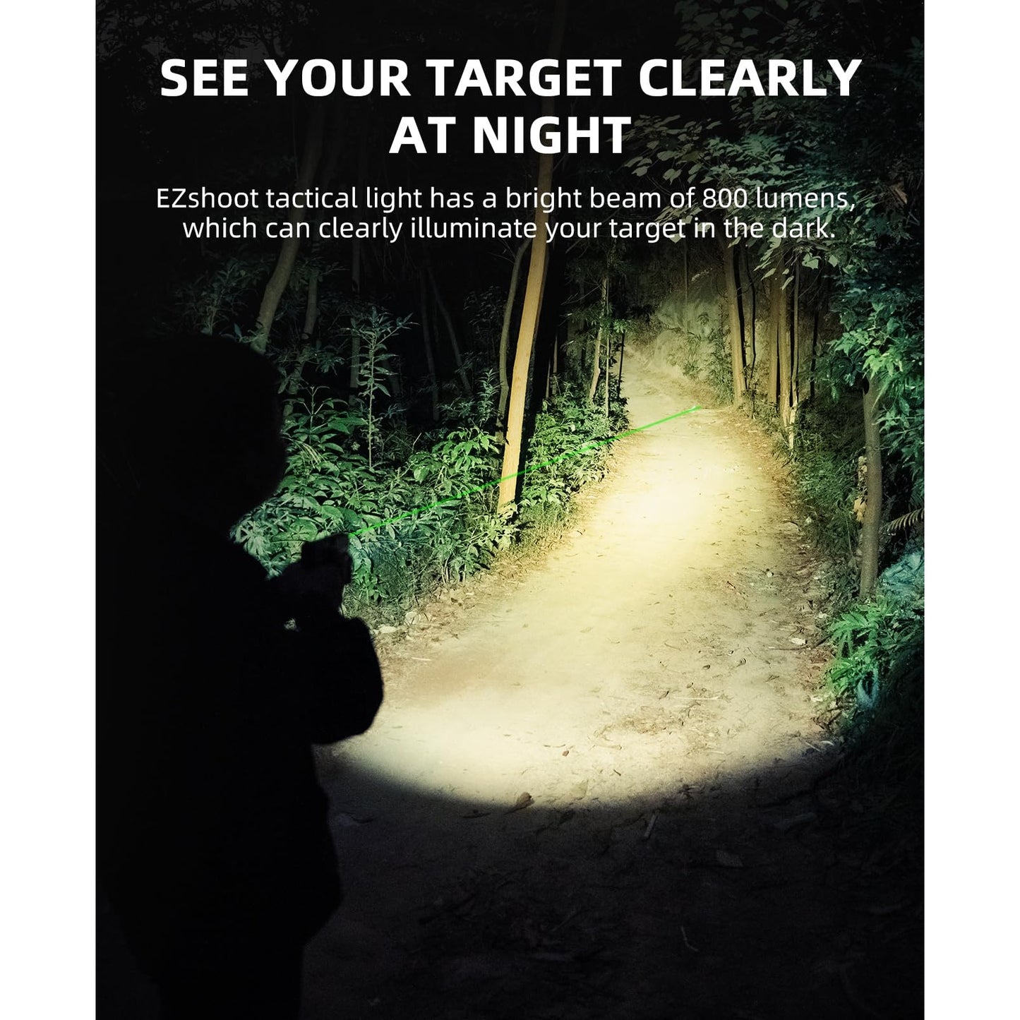 EZshoot 800 Lumens Pistol Light Laser Combo Rechargeable, Pistol Flashlight with Slidable Rail Compatible with Glock and Picatinny Rail, Tactical Flashlight with Green Laser Beam - Medaid International