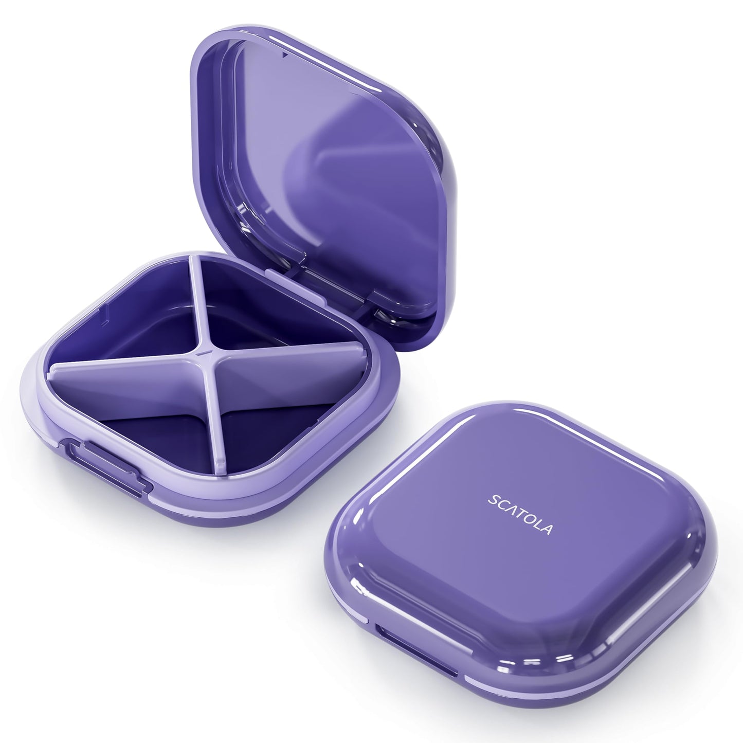 ONTERATE Small Pill Case, Travel Pill Box, Portable Pill Organizer, Pill Container for Pocket 4 Compartments, Daily Compact Travel Medicine Holder for Vitamins Medication (Purple) - Medaid International