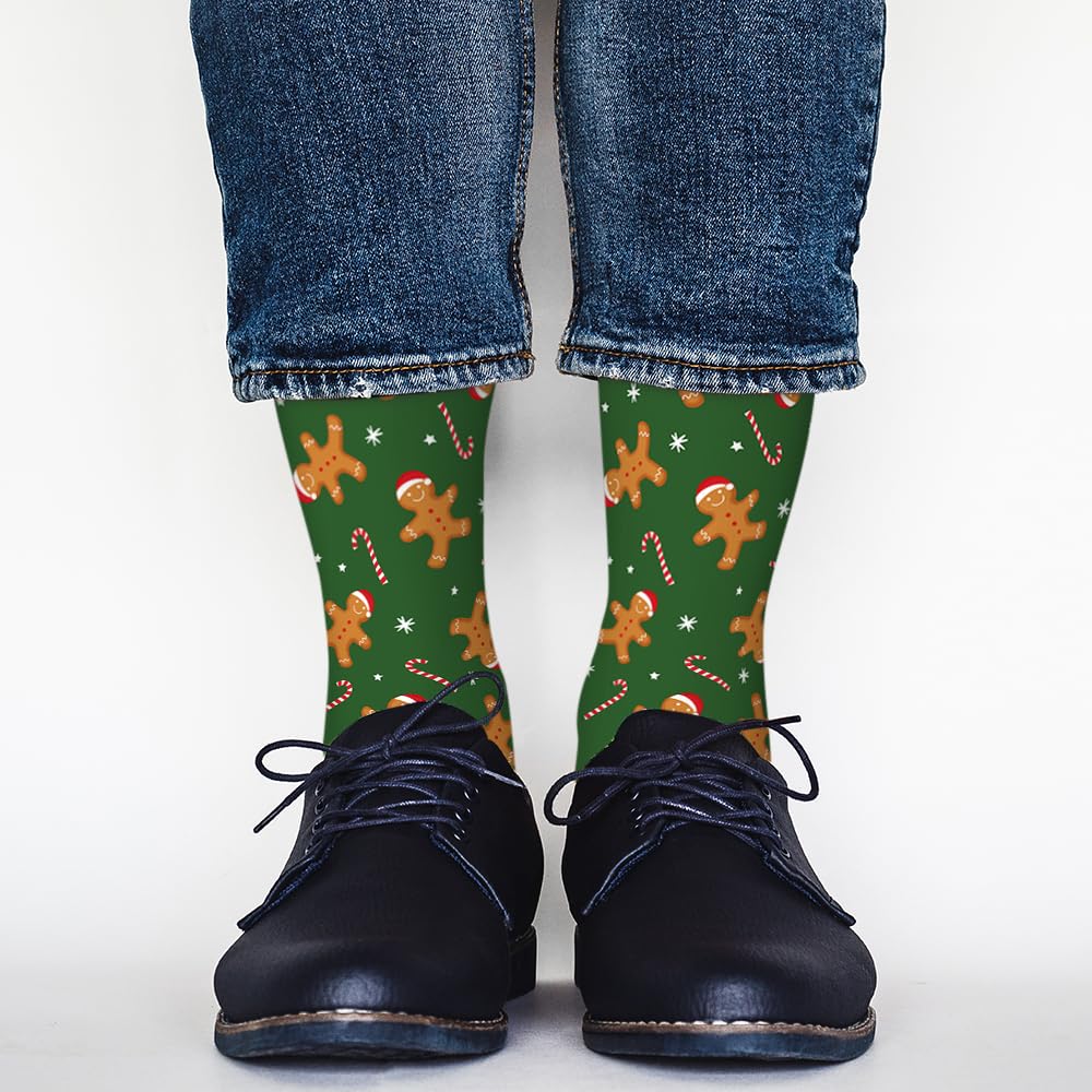 AOYEGO Xmas Candy Funny Socks Christmas Gingerbread Man Snowflake Star Green Novelty Casual Crew Socks Contrast Color Design For Women Men Gift - Medaid International