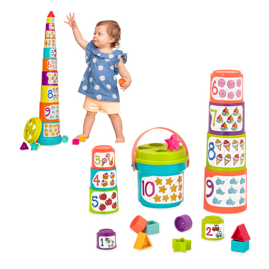 Battat – Nesting Sorter Set – 19 Pieces Stacking Bucket Sort Set – 10 Cups & 8 Shapes – Educational & Dexterity Toys – 18+ Months – Sort & Stack - Medaid International