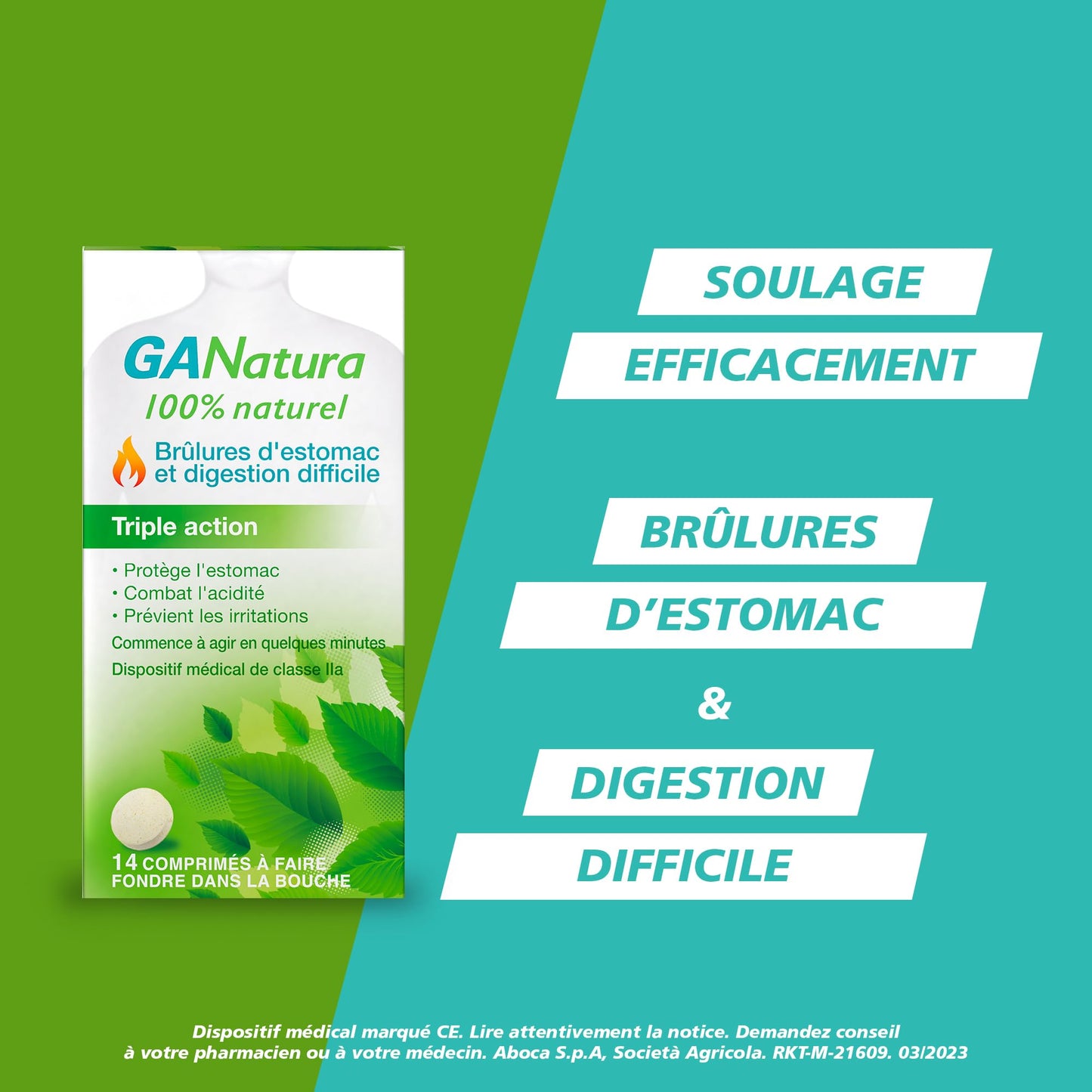 GANatura - 100% Naturel - Brûlures d'estomac et digestion difficile - 14 Comprimés - Medaid International