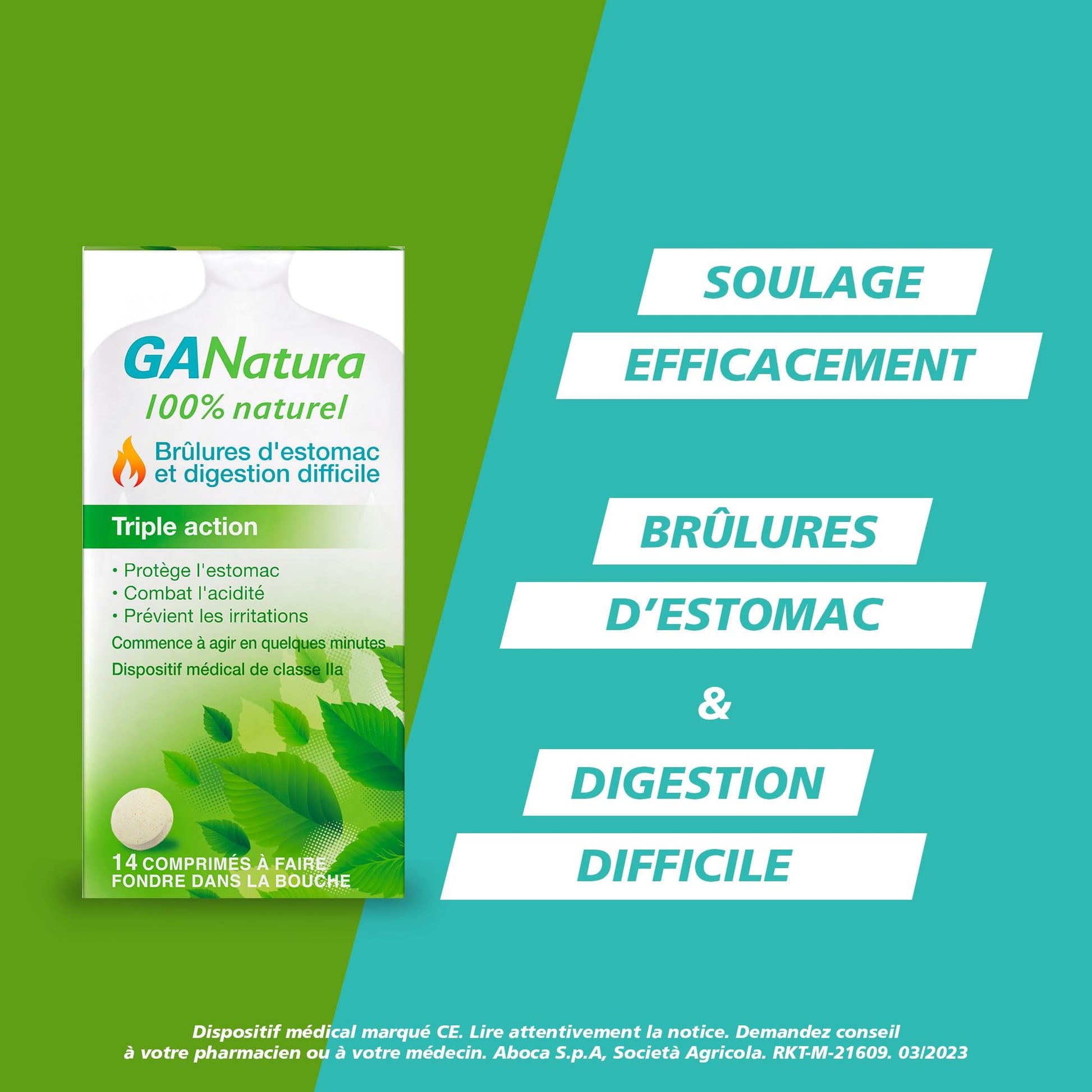 GANatura - 100% Naturel - Brûlures d'estomac et digestion difficile - 14 Comprimés - Medaid International