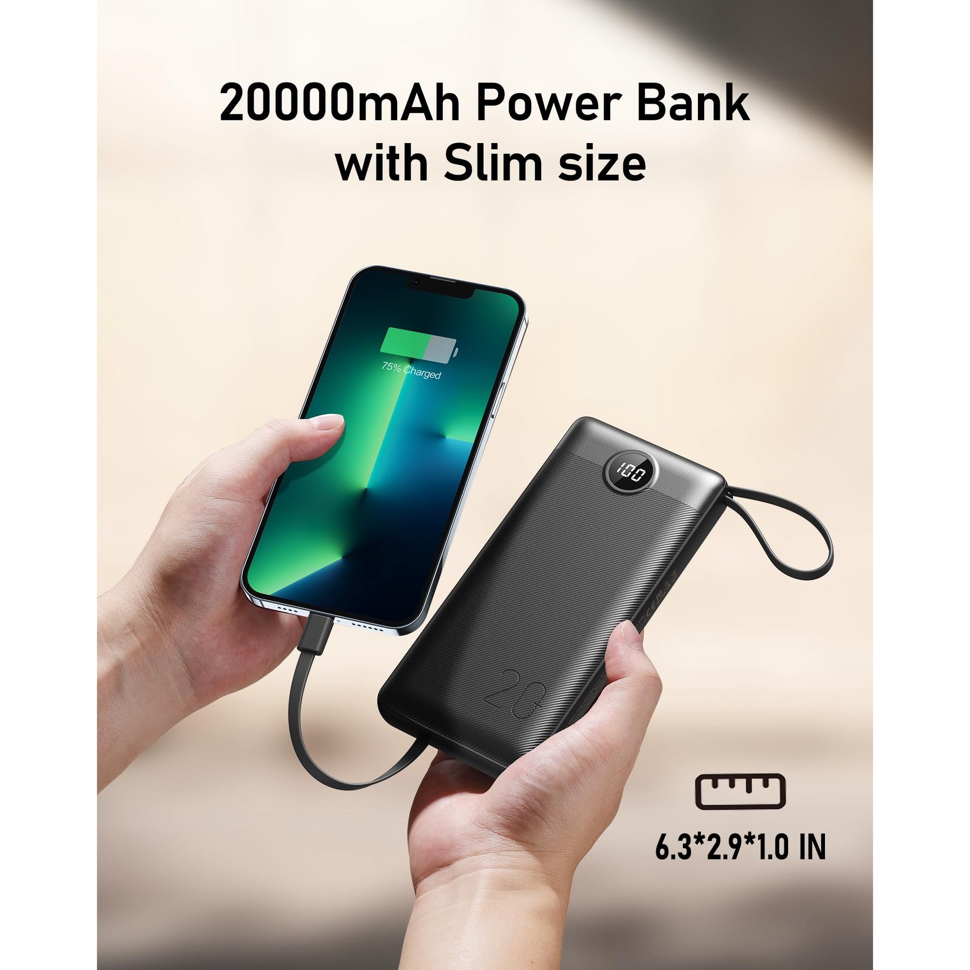 VEEKTOMX Power Bank with Built in Cables 20000mAh BK EU - Medaid International