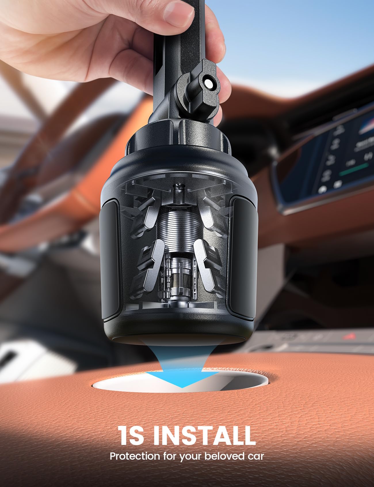 Lamicall Cup Phone Holders for Your Car, [Thick Cases Friendly] Universal Adjustable Car Cell Phone Mount for Truck Golf Cart iPhone 17 16 Galaxy S25 Ultra and All 4"-7" Smartphones - Medaid International
