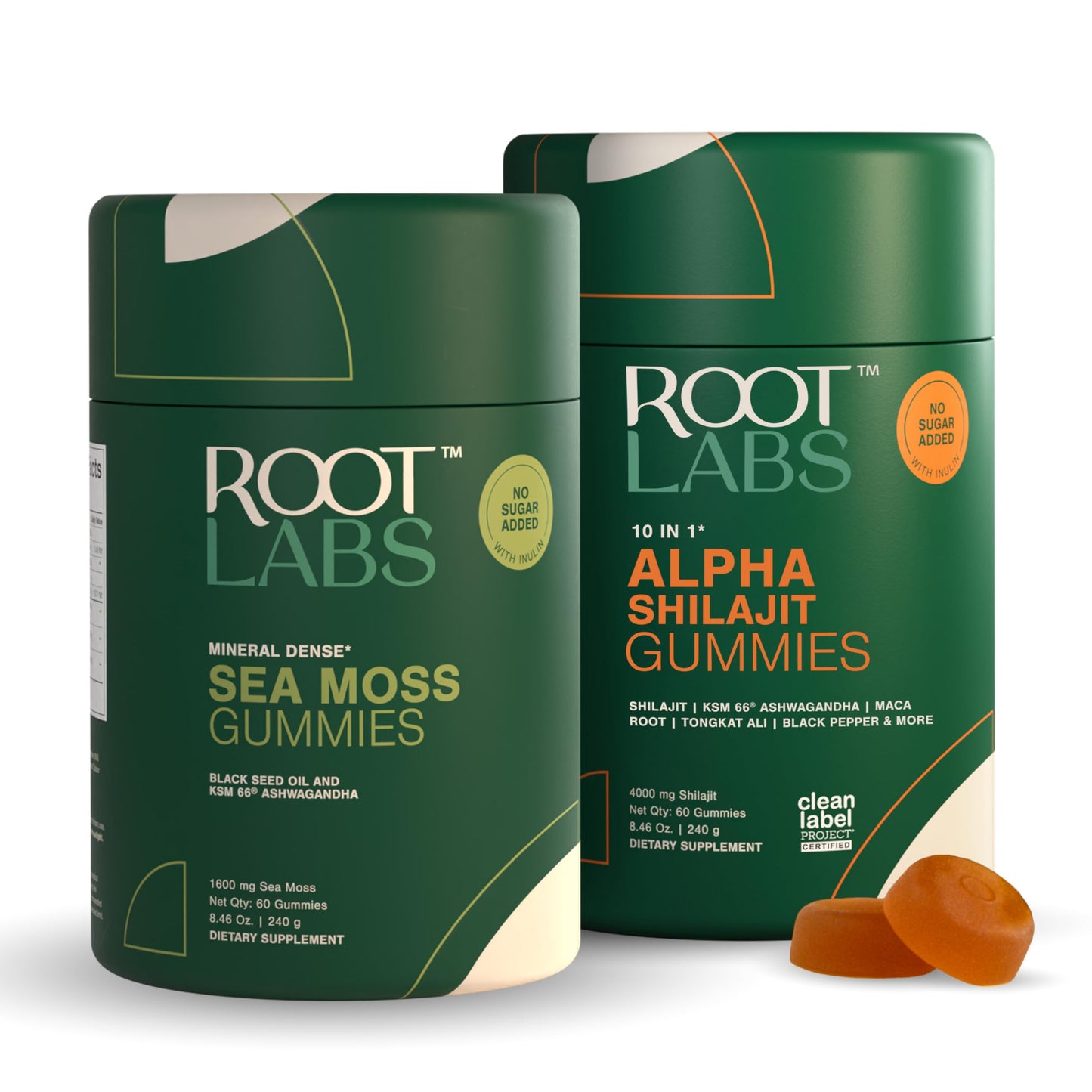 ROOT LABS 10 in 1 Alpha & Sea Moss Gummies Combo I 4000 mg Shilajit, 1600 mg Sea Moss I Lab Tested I No Added Sugar | 75%+ Fulvic Acid, 92+ Minerals I KSM 66 Ashwagandha I 1 Month Pack - Medaid International
