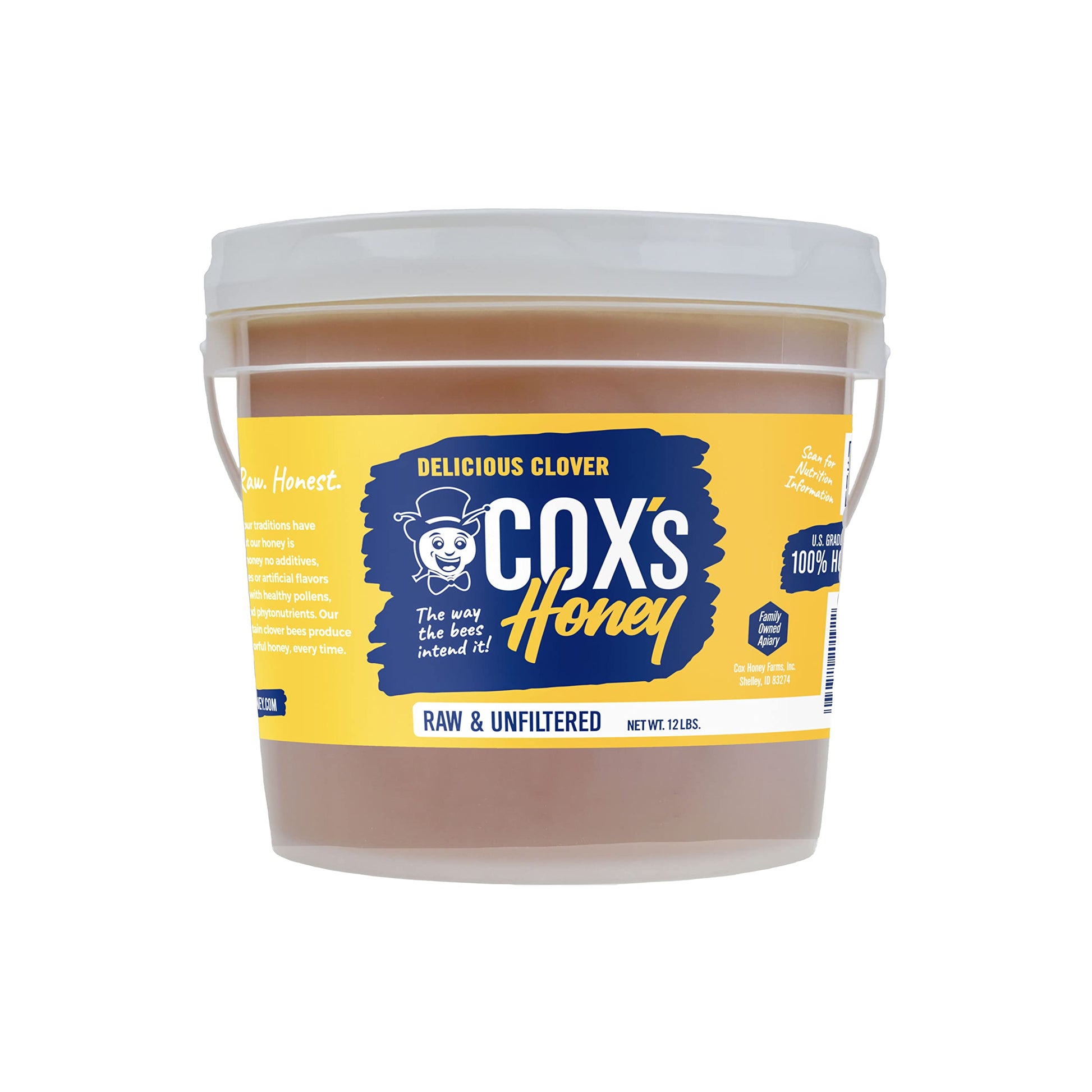 Cox's Honey - Bulk Honey Raw Unfiltered, 12 LBS | 100% Pure Clover Delicious Honey - Product of the USA - Medaid International