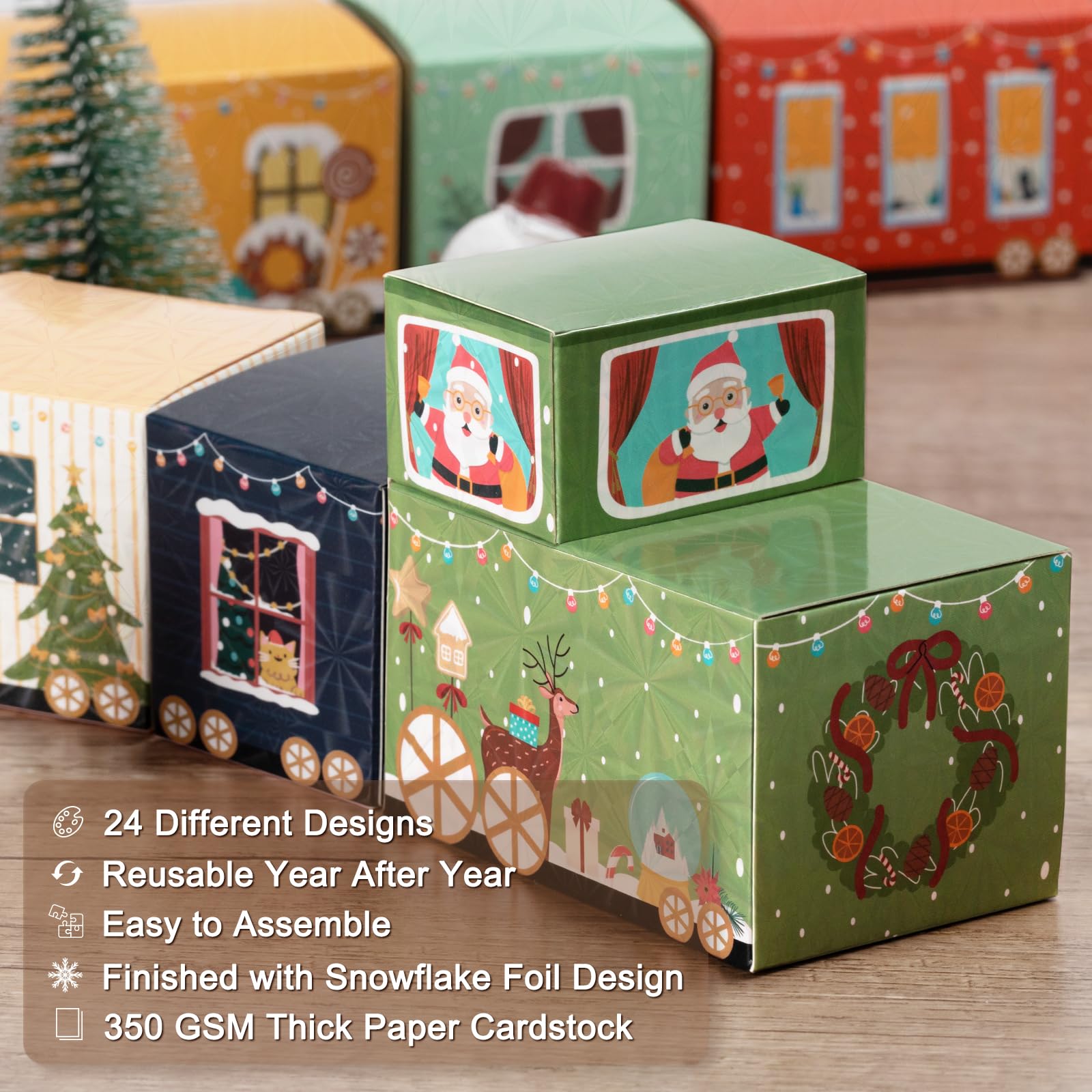 24 Empty Advent Calendar Boxes to Fill, DIY Christmas Train Advent Calendar Boxes, Personalized Advent Calendars Christmas Countdown Gift Boxes for Kids Adults, XMAS Decor - Unique Train Shaped - Medaid International