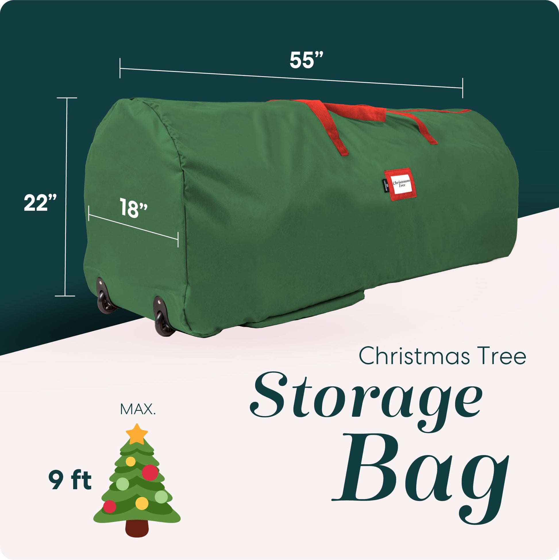 Handy Laundry Rolling Tree Storage Bag - For 9-Foot Artificial Christmas Holiday Tree. Zippered Bag, Carry Handles and Wheels for Easy Transport. Protects Against Dust, Insects, and Moisture. (GREEN) - Medaid International