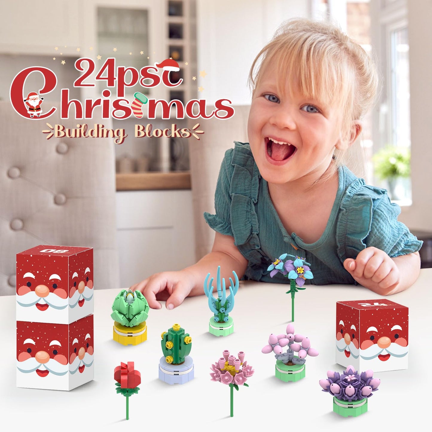 Advent Calendar Girls, 24 Pack Succulent & Bouquet Building Blocks for Kids, Christmas Countdown Calendar, Ideal Gift for 3 4 5-7 8-12 Boys and Girls - Medaid International