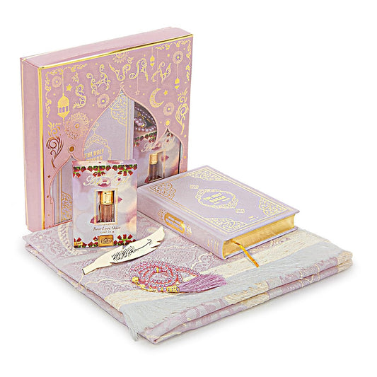 ihvan online Prayer Gift Set for Hajj and Umrah, Muslim Prayer Rug, Prayer Mat, Beads Taasbih, Holy Quran Translated English, Muslim Praying Mat, Islamic Gift Set for Ramadan & Eid, Pink - Medaid International
