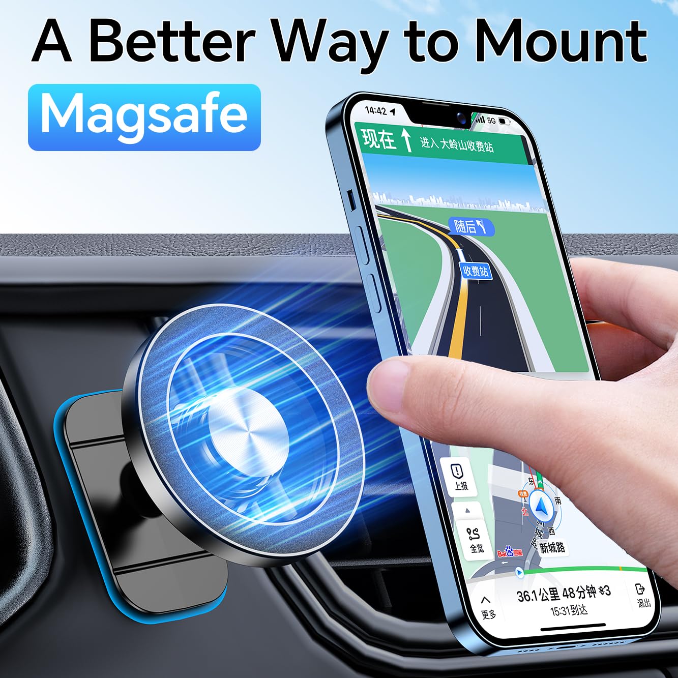 Kaistyle for Magsafe Car Mount【20 Strong Magnets】Magnetic Phone Holder for Car Phone Holder Mount Dash Mounted Holders Cell Phone Holders for Your Car Accessories for Women Men for iPhone 17 16 15 14 - Medaid International