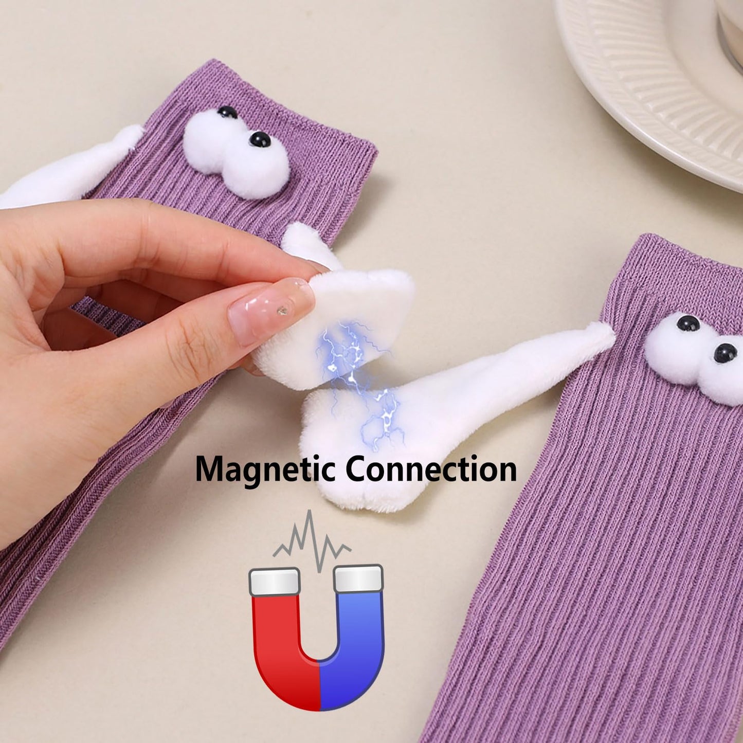 ARTSIM Magnetic Hand Holding Socks for Couple Friends Kids 3D Doll Mid-Tube Cute Hand in Hand Socks with Eyes Novelty Xmas Socks Rose Red (Color : Rose Red, Size : One Size) - Medaid International