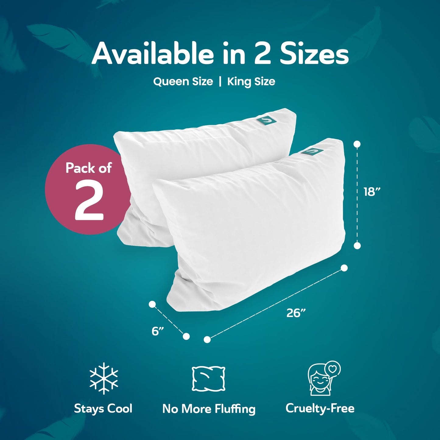 Sleepgram 2-Pack Cooling Bed Pillows & Removable Cover for Sleeping Sets, Queen Size - Adjustable and Washable Bedding Pillow Set for Comfortable Sleep - Medaid International