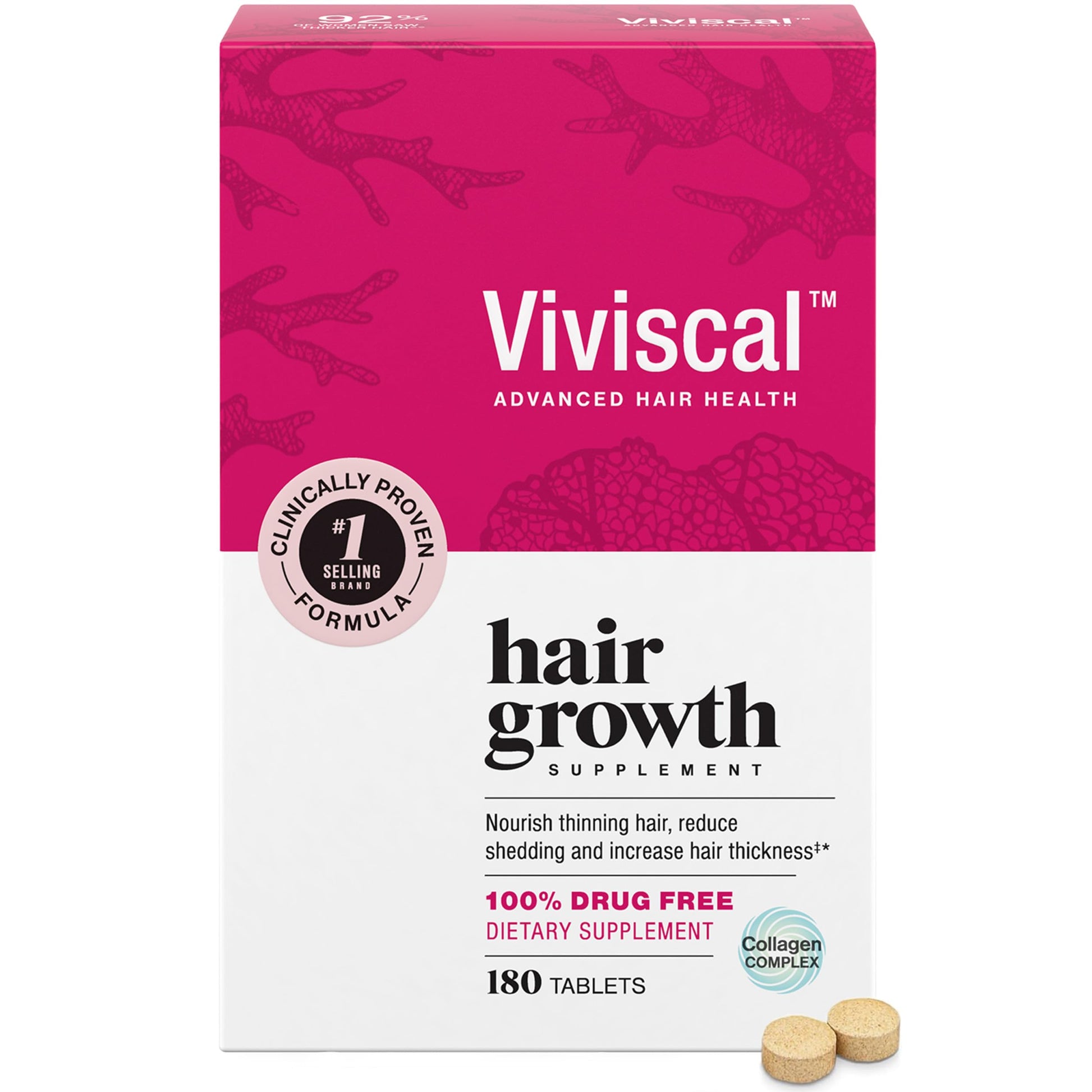 Viviscal Hair Growth Supplements for Women, Thicker Fuller Hair Support for Thinning Hair and Hair Loss, with Biotin and Marine Collagen, Drug-Free, 180 Tablets, 90-Day Supply - Medaid International