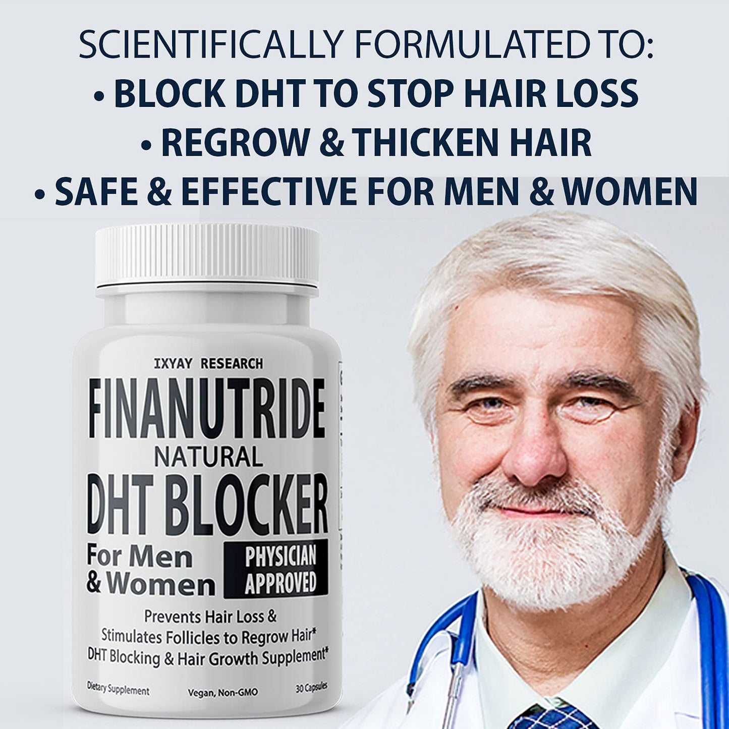 Finanutride Natural DHT Blocker & Hair Growth Capsules - Prevent Hair Loss, Stimulate Follicles, Proprietary Regrowth Treatment - Medaid International