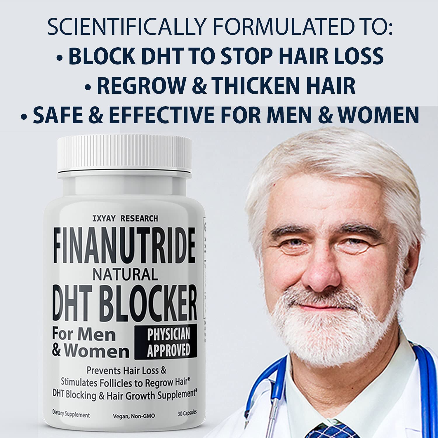 Finanutride Natural DHT Blocker & Hair Growth Capsules - Prevent Hair Loss, Stimulate Follicles, Proprietary Regrowth Treatment - Medaid International