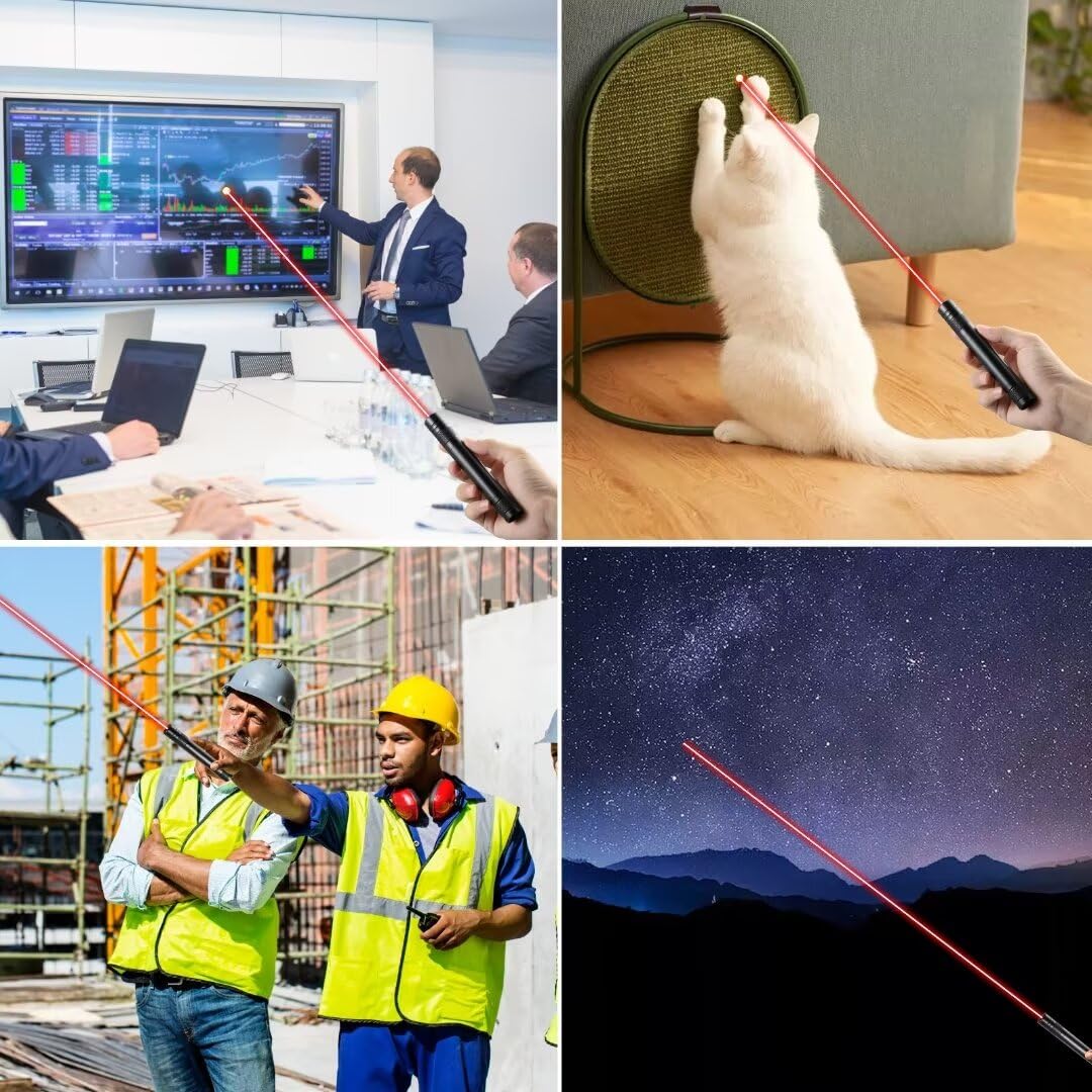 Laser Pointer High Power Rechargeable Lazer Pointer, Laser Pen with Long Range Adjustable Focus with Star Cap, Laser Pointer Pen Suitable for Outdoor, Astronomy, Cats Dogs (Red) - Medaid International