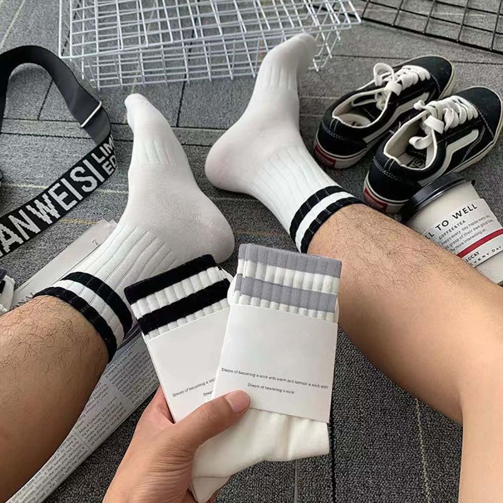 5 Pairs Comfy Running Athletic Socks Casual Striped Crew Socks for Men and Women - Medaid International