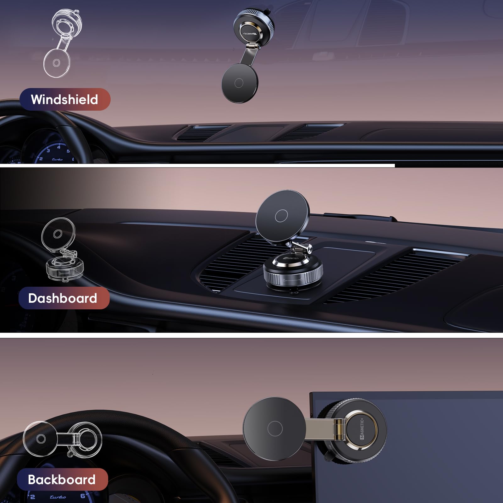 Magnetic Phone Holder for Car 2026 Heavy Duty Model 360° Adjustable Vacuum Suction Car Magsafe Phone Mount Cell Phone Holders for Your Car for iPhone 16 Pro Max 15 14 13 12 Plus (Metal Stand Rotor) - Medaid International