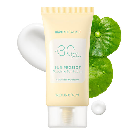 THANKYOU FARMER Sun Project Soothing Sun Lotion SPF 30 - Korean Sunscreen with Centella Asiatica - Dermatologist Tested, Broad Spectrum, Hydrating, Lightweight, No White Cast - 1.69 fl oz - Medaid International