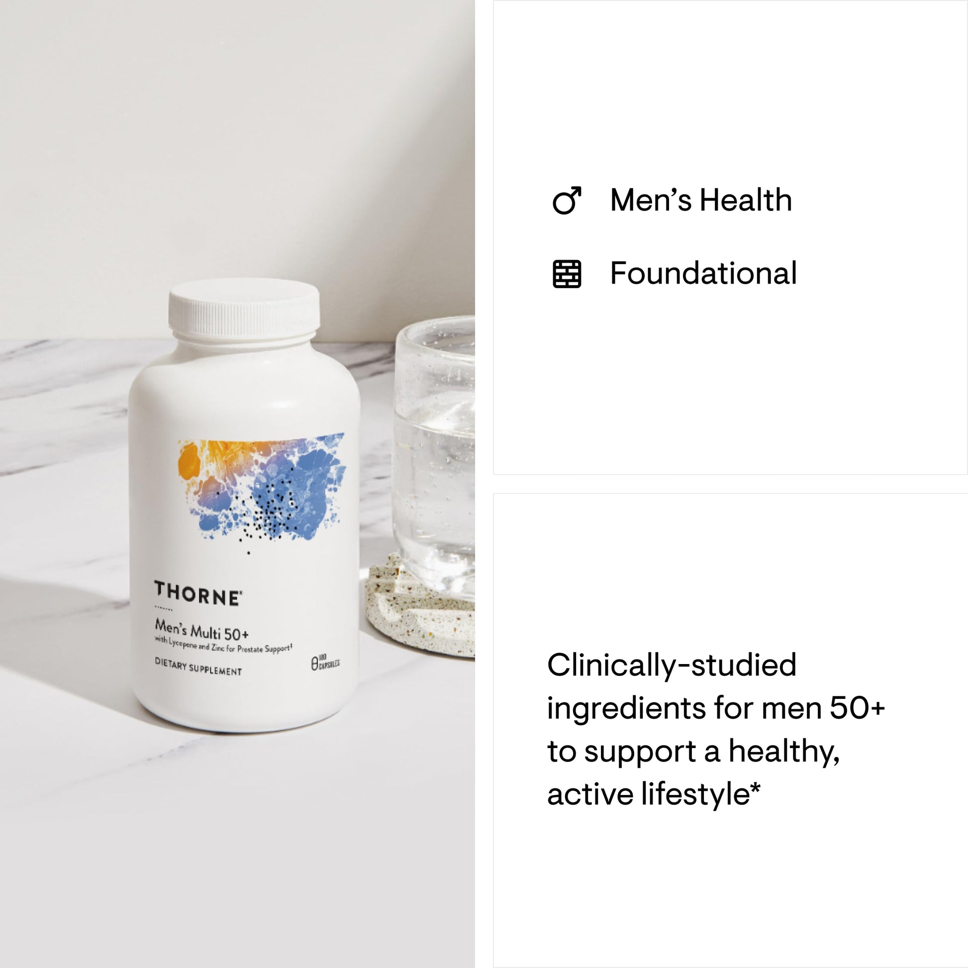 THORNE - Men's Multi 50+ - Comprehensive Daily Multivitamin with Vitamins A, B6, B12, C, D, E, Zinc & More - Support Heart, Brain, Prostate, Muscle & Immune Health* - 180 Capsules - Medaid International