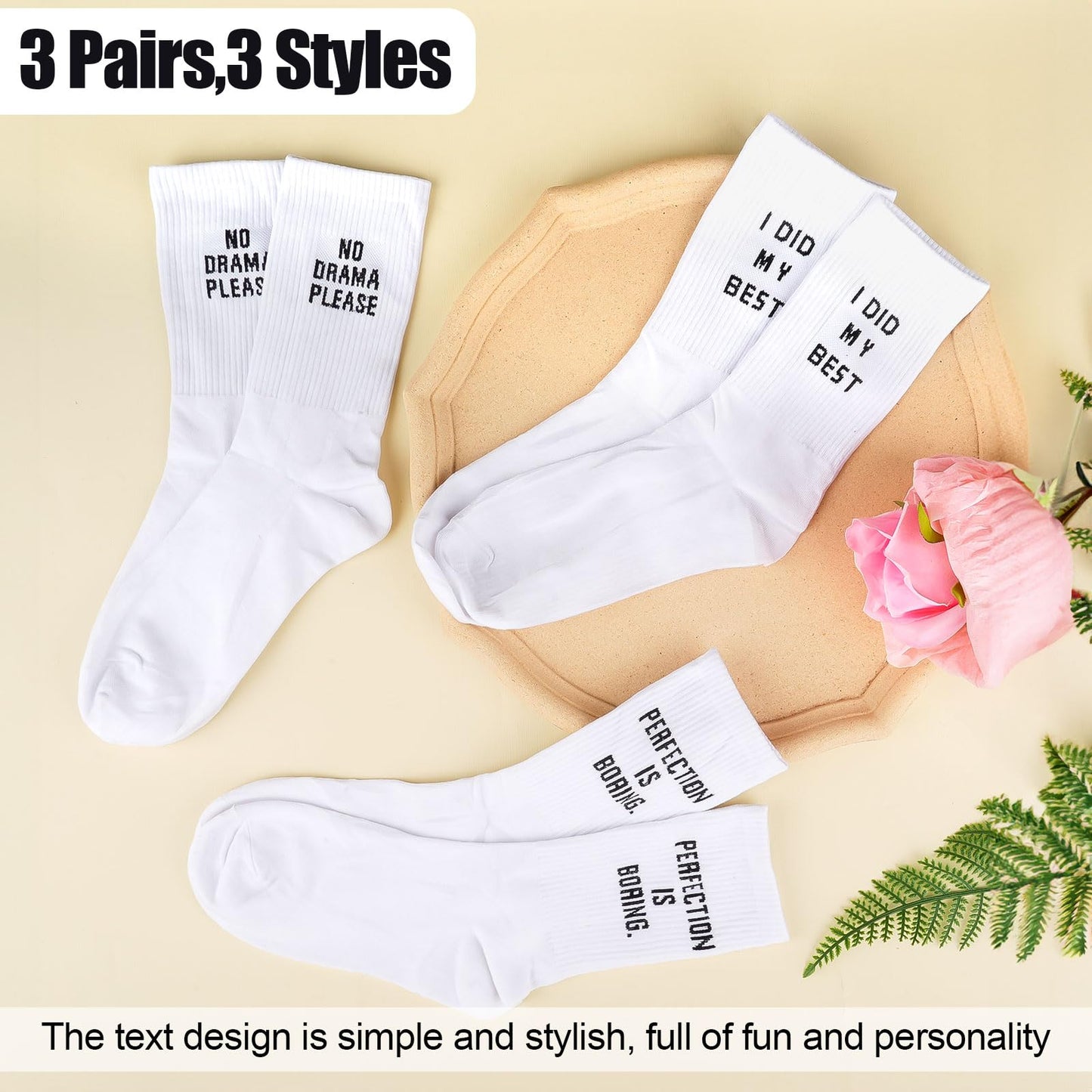 3 Pairs of Tennis Socks, White Tennis Socks for Men and Women, 36-42, Funny Sports Socks with Saying One Size, Breathable Cotton Socks for Home, Leisure, Sports, White, 36-42 - Medaid International