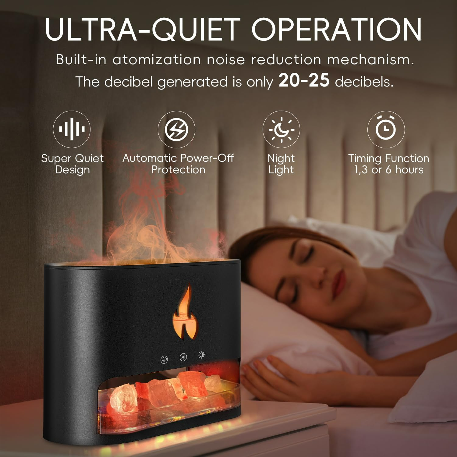 3 in 1 Flame Aroma Diffuser & Himalayan Salt Lamp  250ml Cool Mist Humidifier - Medaid International