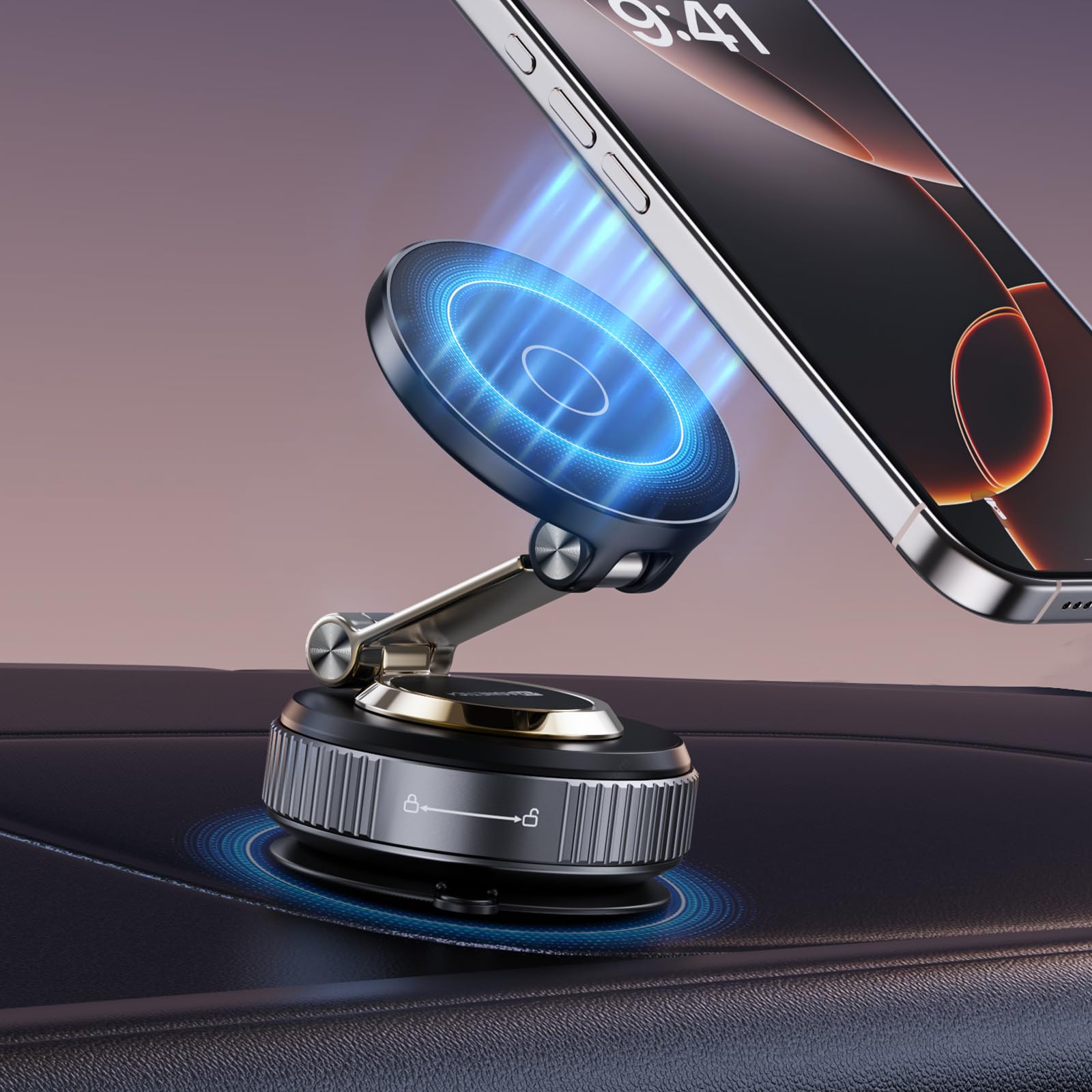 Magnetic Phone Holder for Car 2026 Heavy Duty Model 360° Adjustable Vacuum Suction Car Magsafe Phone Mount Cell Phone Holders for Your Car for iPhone 16 Pro Max 15 14 13 12 Plus (Metal Stand Rotor) - Medaid International