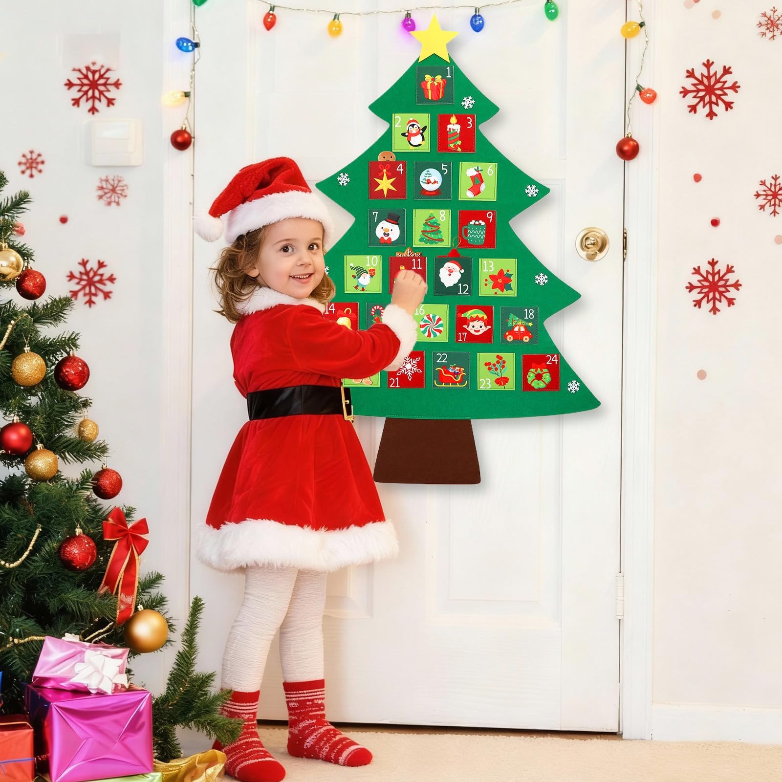 Christmas Tree Advent Calendar 2025, 24 Days Countdown Calendar with 24 Festive Pockets Advent Christmas Countdown Calendar Xmas Hanging Advent Calendar Wall Door Hanging Decor Gift for Kids Adults - Medaid International
