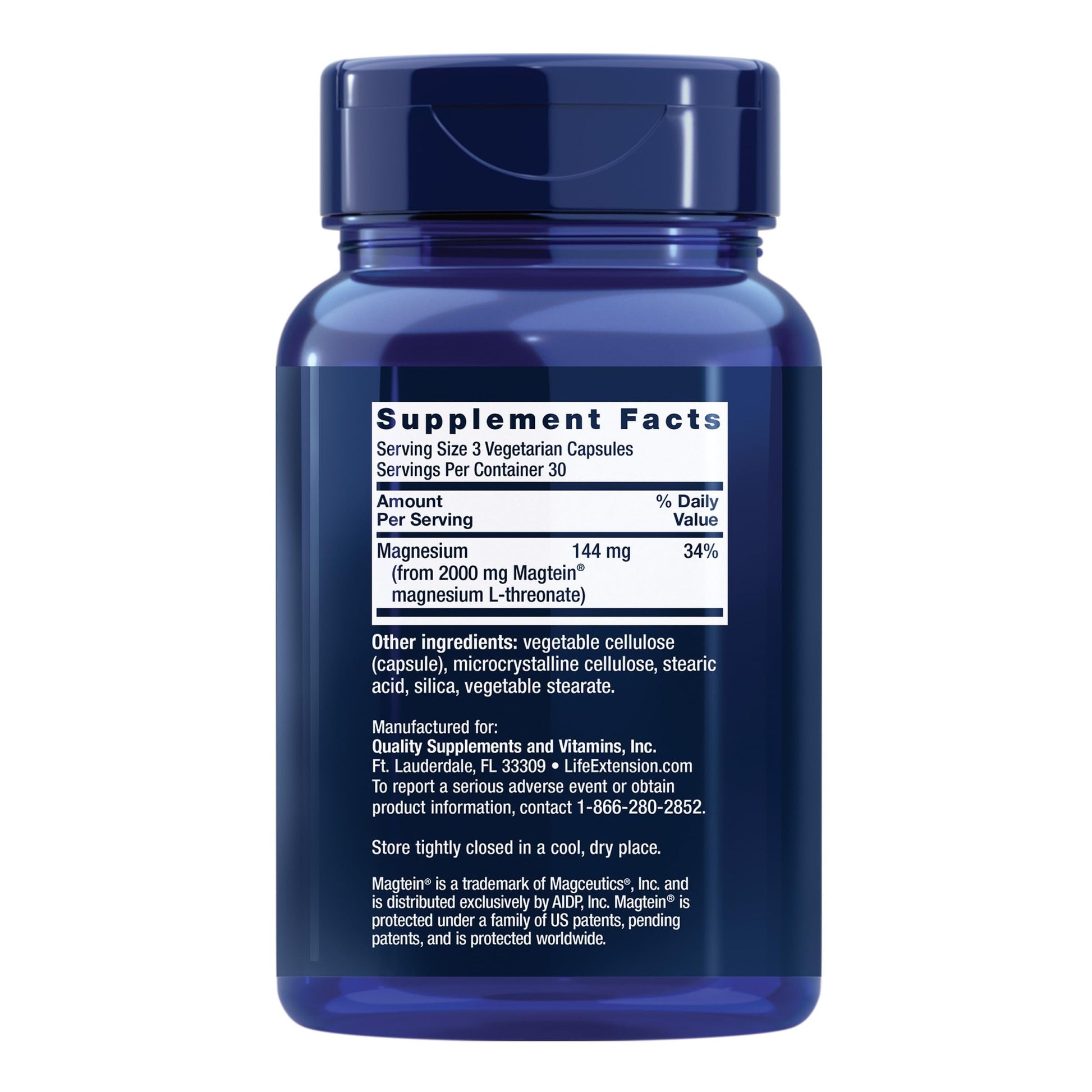 Life Extension Neuro-Mag Magnesium L-Threonate, Memory Health, Quick Thinking, Cognitive Health Support, Vegetarian, Non-GMO, 90 Vegetarian Capsules (144 mg from 2000 mg Magtein magnesium L-threonate - Medaid International