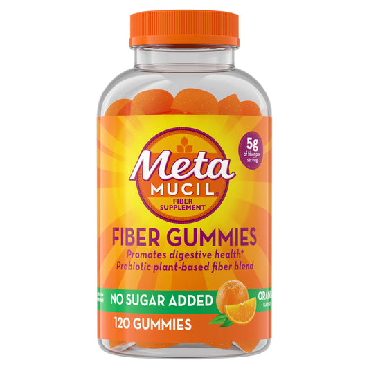 Metamucil Fiber Gummies for Adults, No Sugar Added Orange Flavor, 5g Prebiotic Plant Based Fiber Supplement Blend, 120 Count - Medaid International
