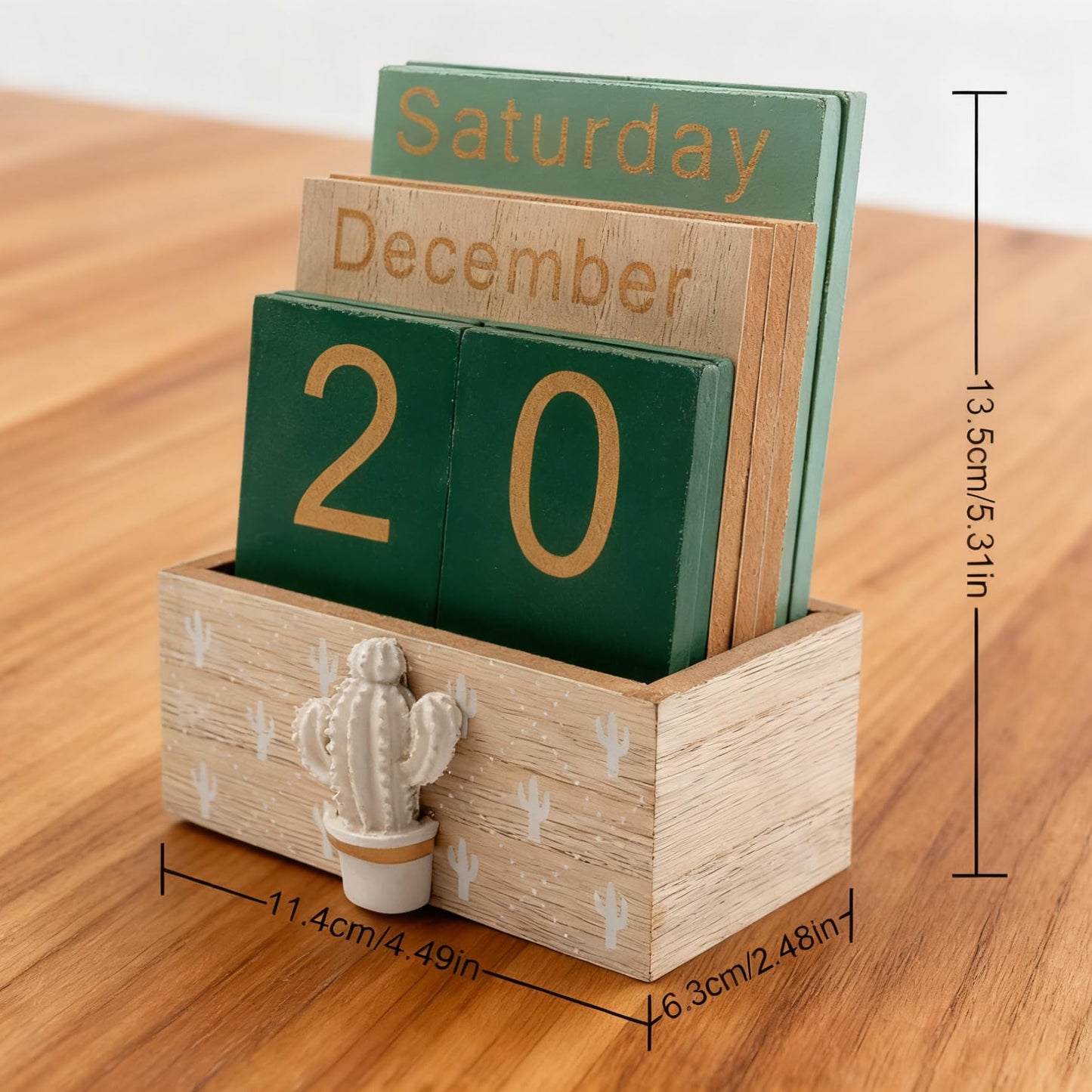 Notakia Perpetual Calendar, Wooden Calendar for Home Office Desk Accessories Vintage Wood Block Calendar(Green) - Medaid International