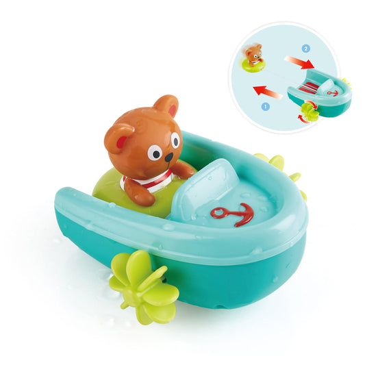 Hape Tubing Pull-Back Boat Bath Toy| Teddy Bear Floating Paddle Boat Bath Toy| Bathtub Shower Toy for Toddlers - Medaid International