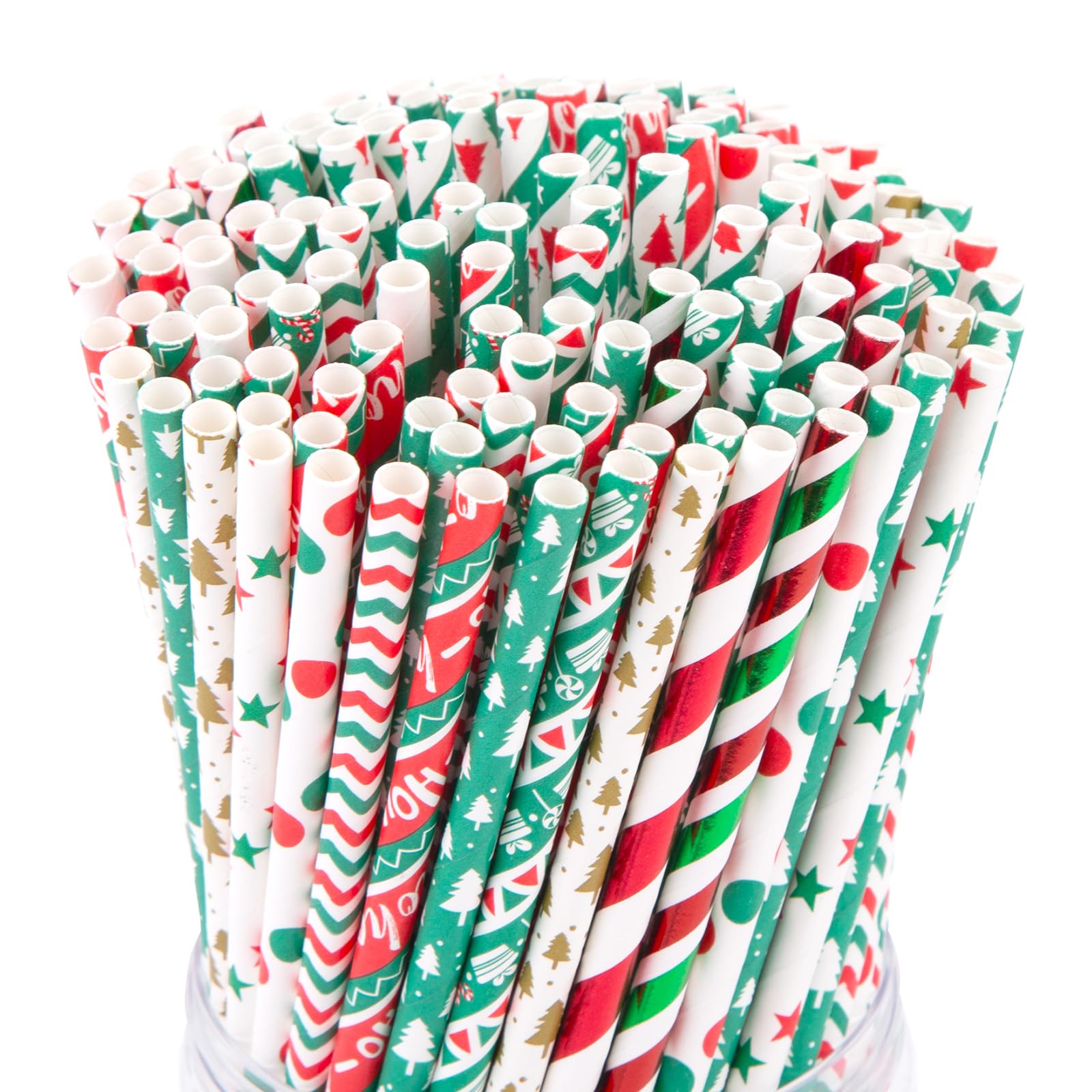 125PCS Christmas Paper Straws, 10 Styles Paper Drinking Straws Red and Green Stripes for Xmas Party, Wedding Favors, DIY Crafts - Medaid International