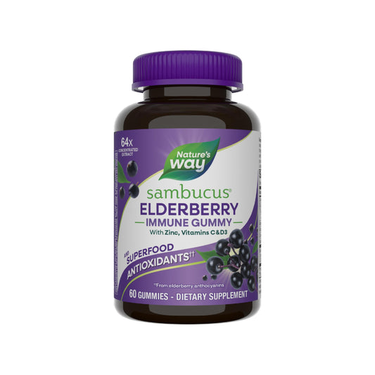 Nature’s Way Sambucus Elderberry Immune Support Gummies for Kids & Adults* with Black Elderberry Extract, Vitamin C, Vitamin D3, and Zinc, 60 Gummies (Packaging May Vary) - Medaid International