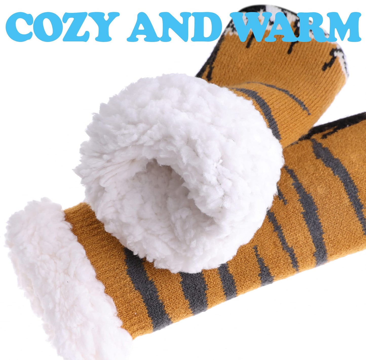 SDBING Kids Fuzzy Slipper Socks Boys Girls Soft Cozy Fluffy Grips Socks Winter Warm Non Slip Christmas Socks (8-12 Years, Tiger Paw) - Medaid International