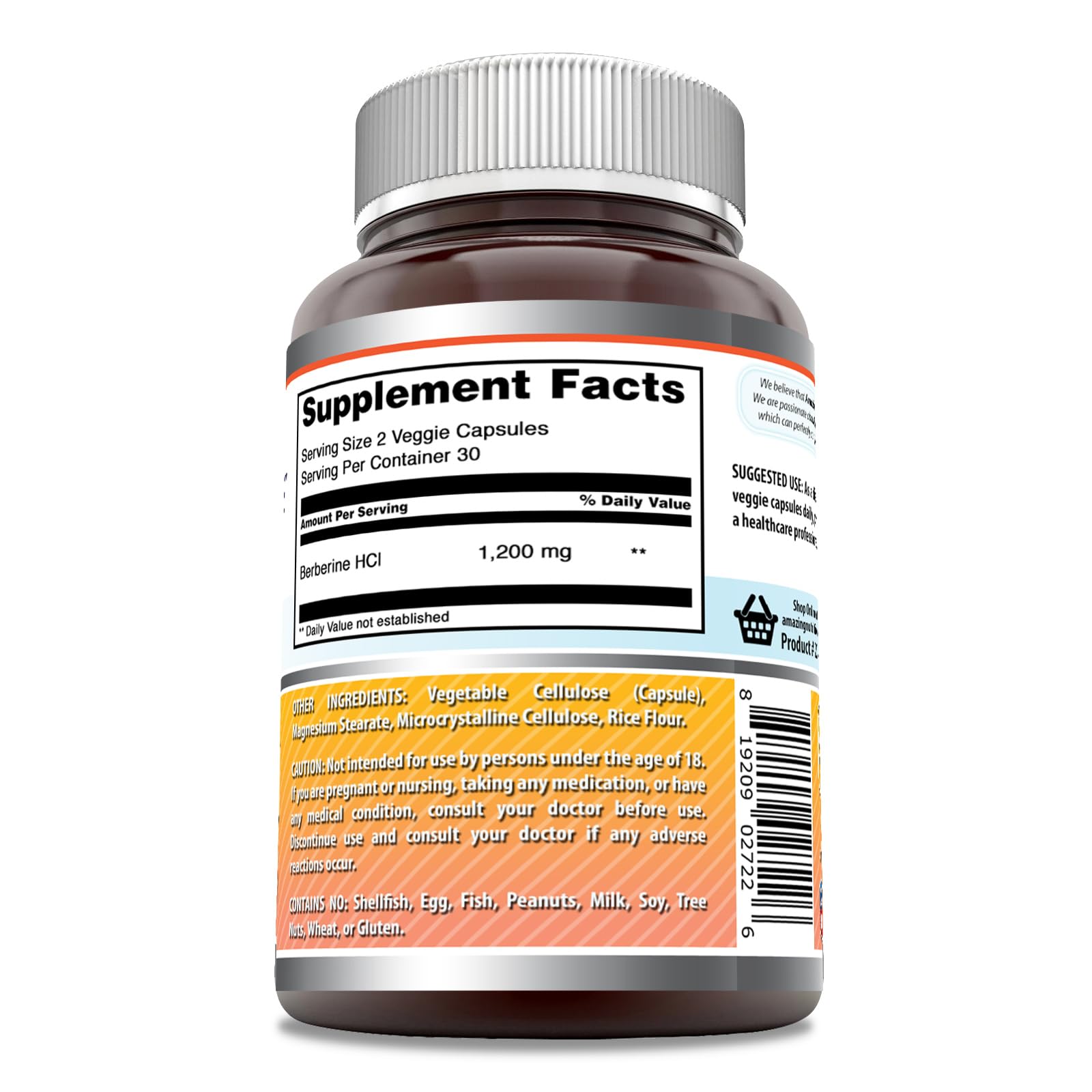 Amazing Formulas Berberine Supplement | 1200 Mg per Serving | Veggie Capsules | Non-GMO | Gluten-Free | Made in USA (60 Count, 1 Pack) - Medaid International