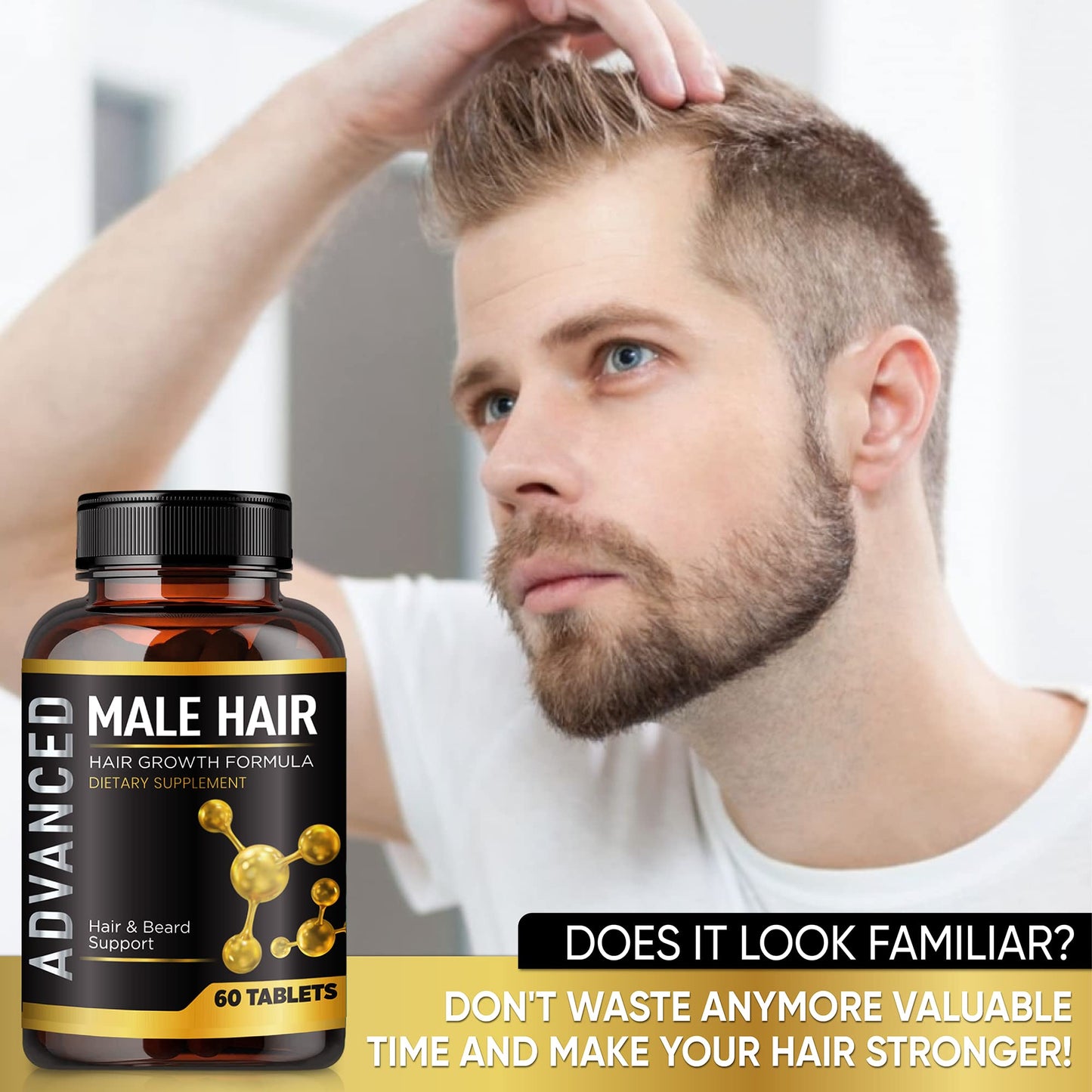 Hair Growth Vitamins For Men-Anti Hair Loss Support Vitamins Pills & Dht Blocker For Men.Regrow Hair & Beard Growth Supplement For Thicker Fuller & Stronger Hair. Support Thinning Hair With Biotin. - Medaid International