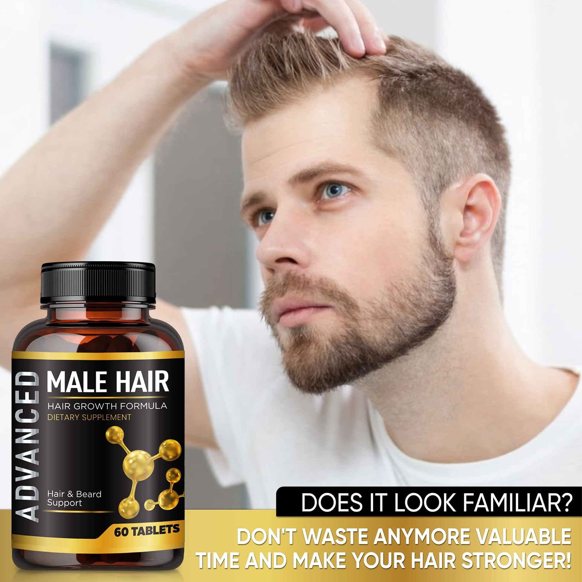 Hair Growth Vitamins For Men-Anti Hair Loss Support Vitamins Pills & Dht Blocker For Men.Regrow Hair & Beard Growth Supplement For Thicker Fuller & Stronger Hair. Support Thinning Hair With Biotin. - Medaid International