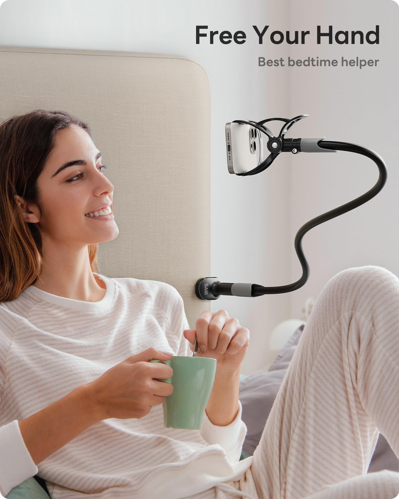 SAIJI Gooseneck Bed Phone Holder, Flexible Long Arm Phone Mount for Desk, Clip Bracket Clamp Stand, iPhone Stand, Mobile Cell Phone Stand Document Camera Nintendo Switch (Black) - Medaid International