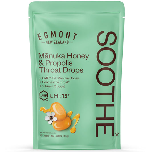 Egmont Honey Manuka Honey & Propolis Throat Drops 15 Count | UMF 15+ New Zealand Honey with Vitamin C | Natural Soothing Relief On-the-Go - Medaid International