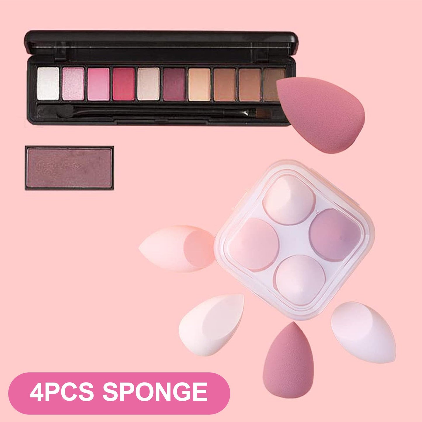 4PCS Makeup Sponge Set with Storage Box, Beauty Blender Sponges for Liquid Cream and Powder, Dry and Wet Use Foundation Blending Applicators for Flawless Makeup Application Pink - Medaid International
