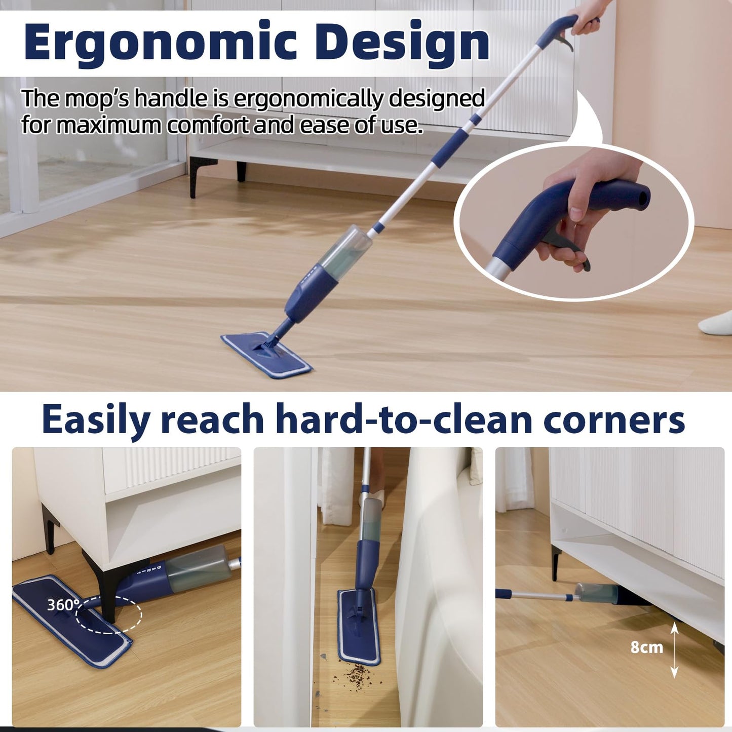 Spray Mop for Floor Cleaning with 3 Washable Pads Wet Dry Microfiber Floor Mop Sprays with 500 ml Refillable Bottle for House Kitchen Wood Floor Hardwood Laminate Ceramic Tiles Floor Dust Cleaning - Medaid International