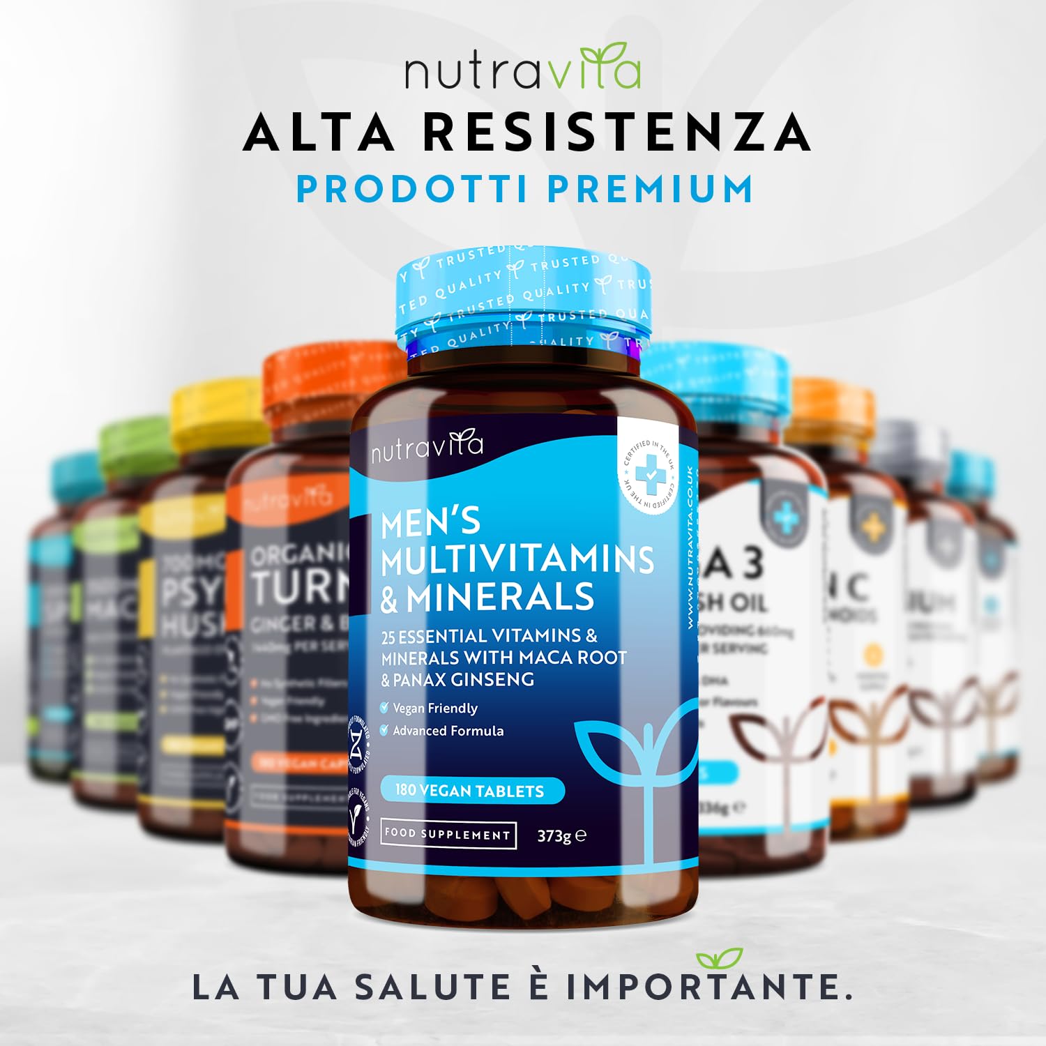 Nutravita Men's Multivitamins and Minerals - 27 Essential Active Vitamins and Minerals Including Maca Root and Panax Ginseng - 180 Vegan Tablets - No Synthetic Fillers or Binders - Made in The UK - Medaid International