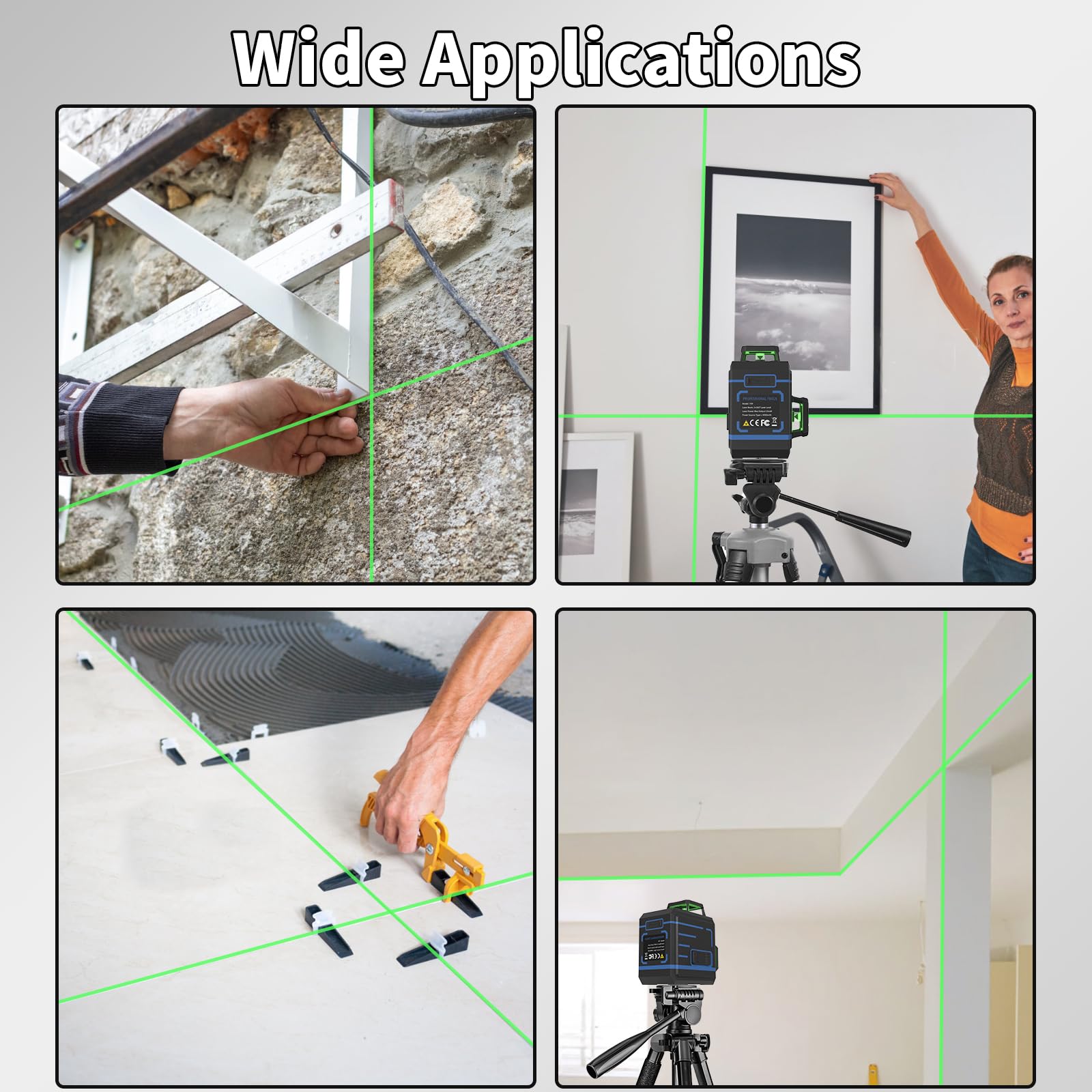 APOWER Laser Level 360 Self Leveling, 3 x 360° Cross Line Lazer Leveler Tool for Construction and Picture Hanging, Rechargeable Nivel Laser Outdoor, L-Magnetic Bracket Included - Medaid International