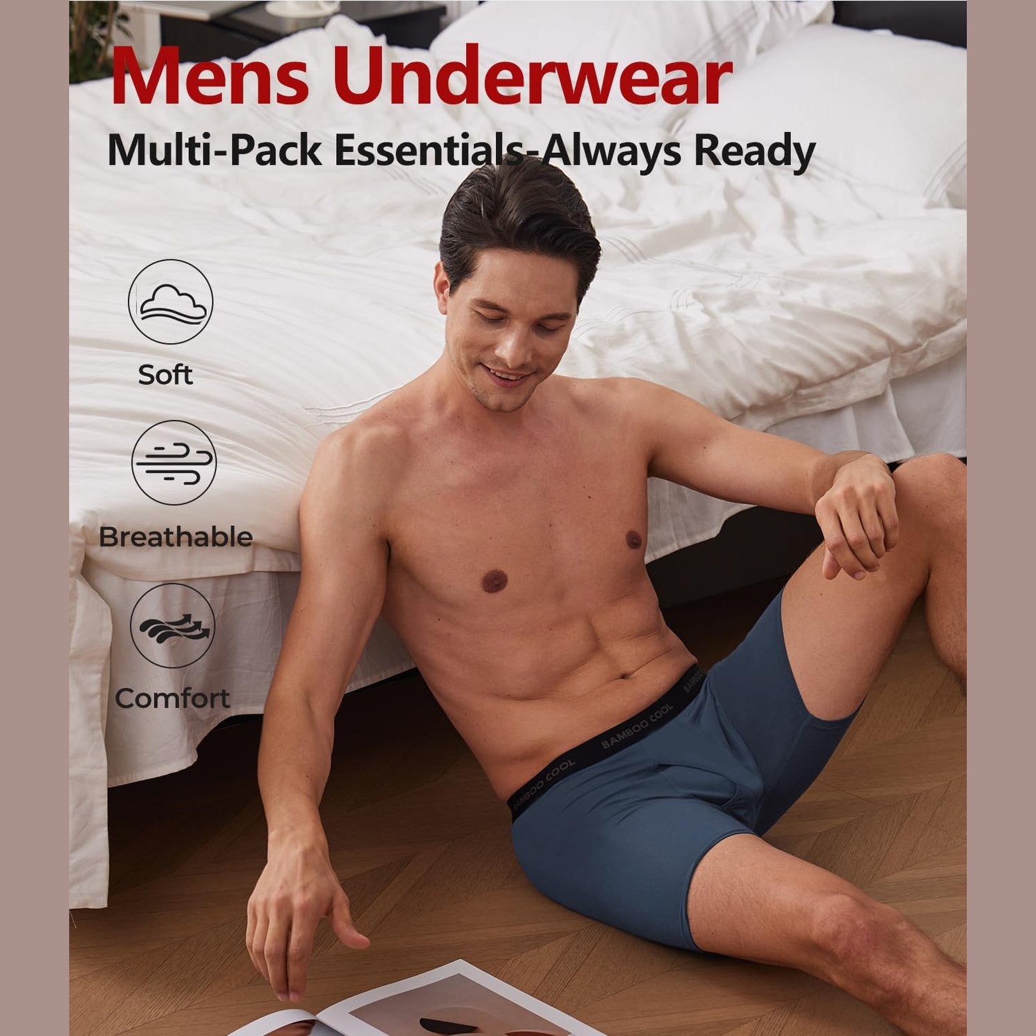 BAMBOO COOL Men's Underwear Boxer Briefs Ultra Breathable Stretch No Riding Up with Fly Multipack - Medaid International