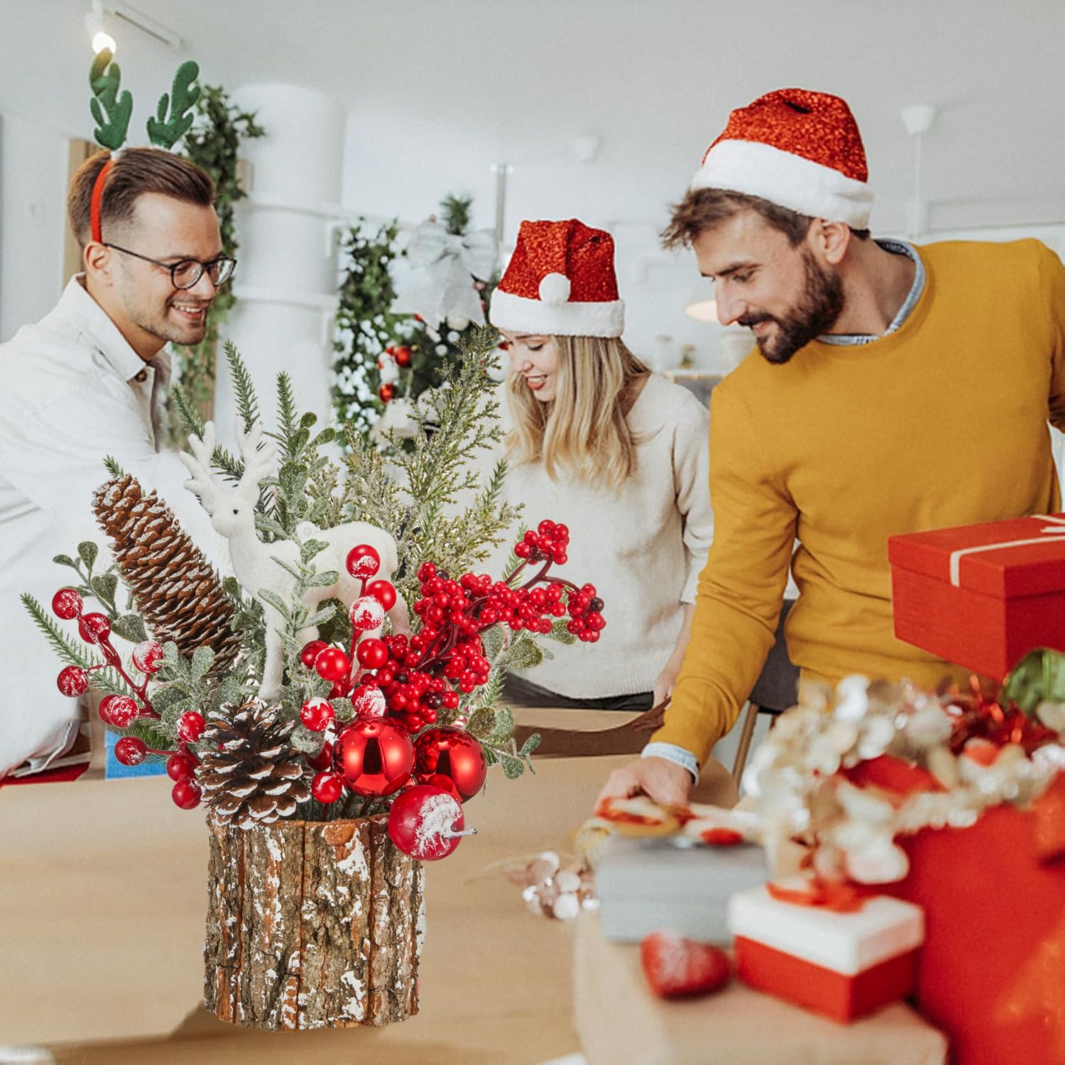 MYELLU Xmas Decor Small Christmas Tree with Lights - Artificial Tabletop Lighted Mini Christmas Tree with Christmas Ornaments Gnomes Indoor for Office Desk Home Decorations - Medaid International