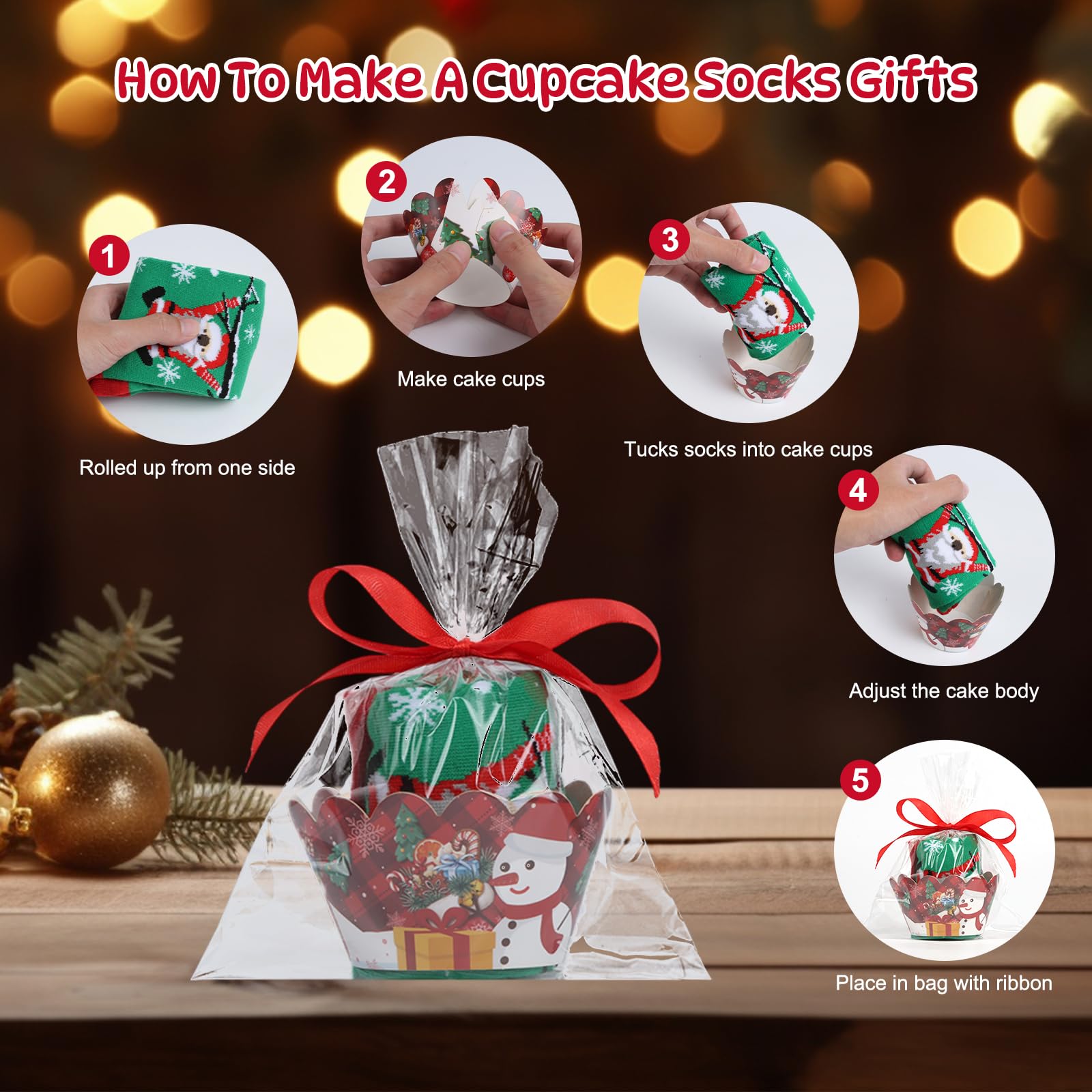 EUBUY 24 Pairs Christmas Cupcake Socks DIY Gift, Christmas Socks Warm Soft Xmas Crew Sock for Women Men Girls Gift Packaging - Medaid International